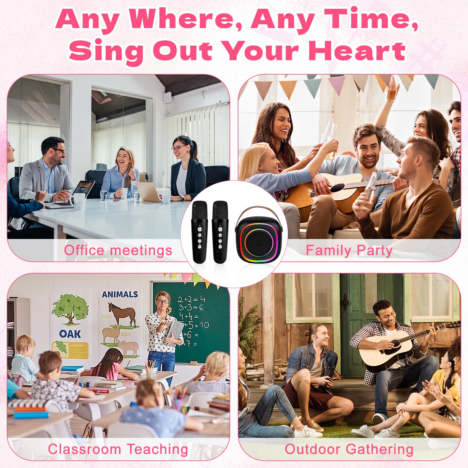 Microfono Senza Fili Karaoke Giocattoli 2 Microfono Bluetooth Portatile con Luci LED per Bambini Adulti