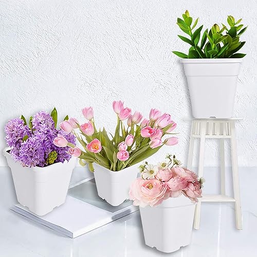 Vista 48 de Macetas cuadradas para vivero, macetas de cultivo, contenedor de vivero, apto para plantar plantas de suelo, 5 galones, 10 unidades Negro