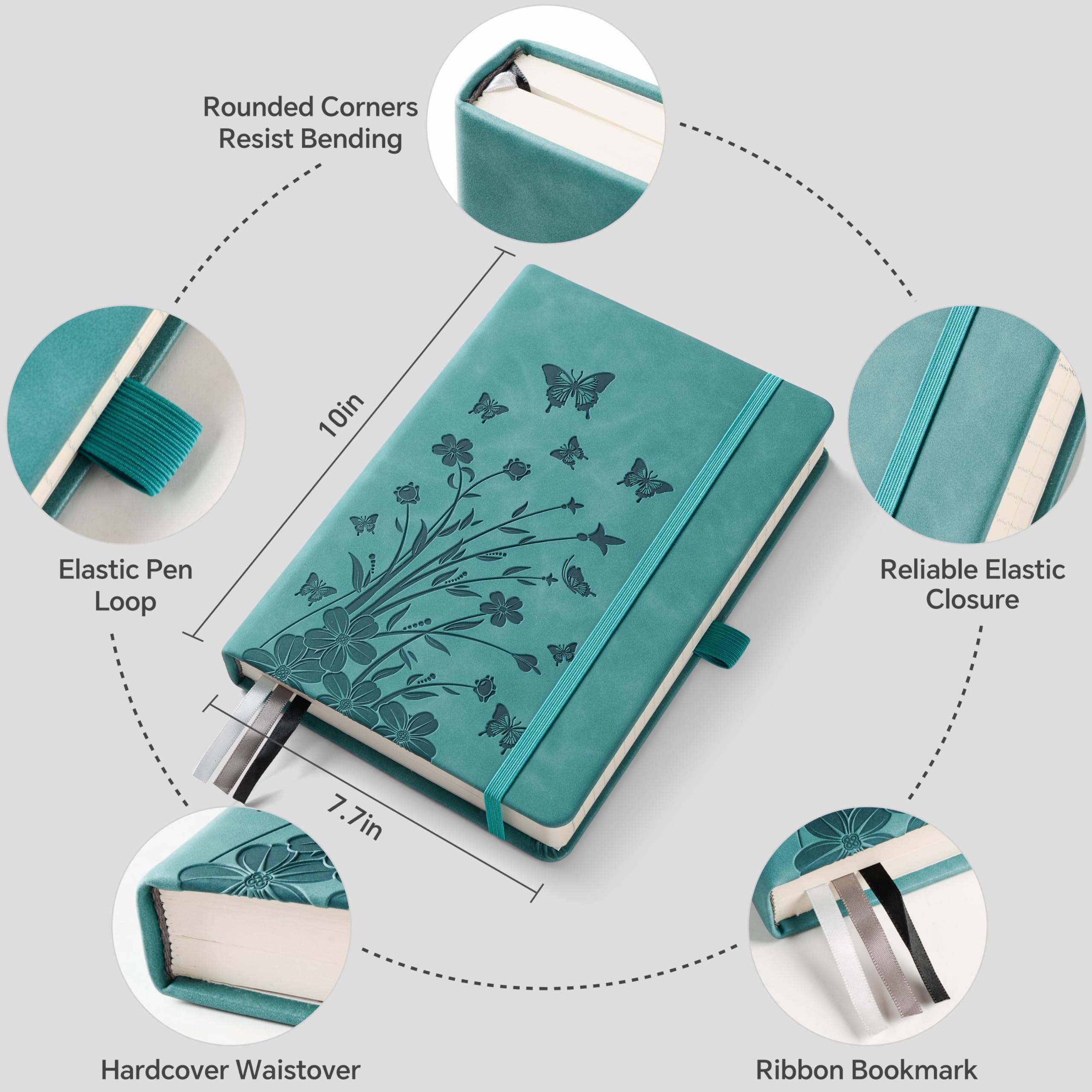 HwxBen Lined Journal Notebook- 365 Pages,Hardcover Leather Journals for Women Writing B5 7.7'' x 10''College Ruled 100 gsm Paper for Work,Note-Taking,Office,School,Home Supplies,Teal - Image 2