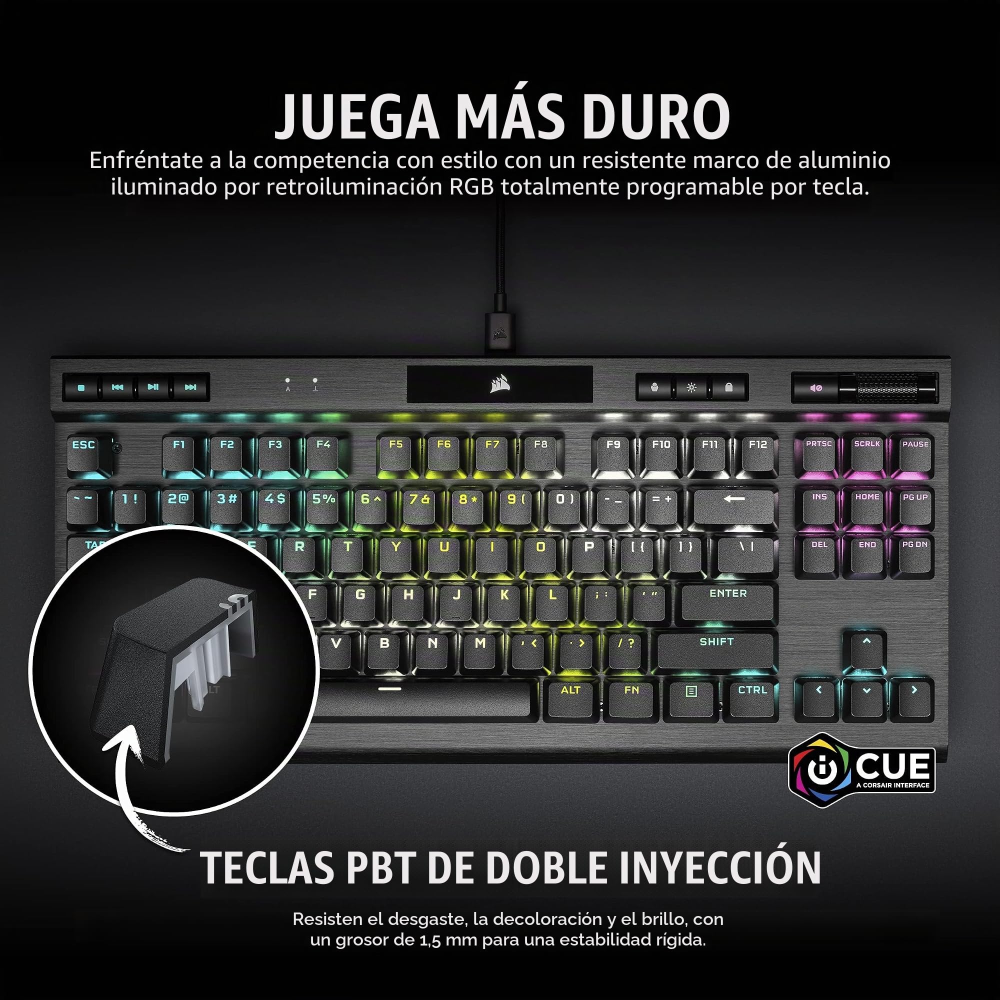 Corsair K70 RGB TKL CHAMPION SERIES Teclado para Juegos con Cable Mecánico-Óptico sin Teclas - Interruptores OPX - Teclados PBT Double-Shot - Compatible con iCUE - QWERTY ES - Negro