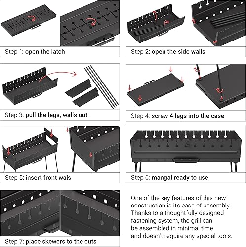 Miniatura 3 de Parrilla de carbón para 12 pinchos - Barbacoa portátil Mangal - Parrilla metálica plegable para Shashlik, Kebab, pícnic, cocina al aire libre