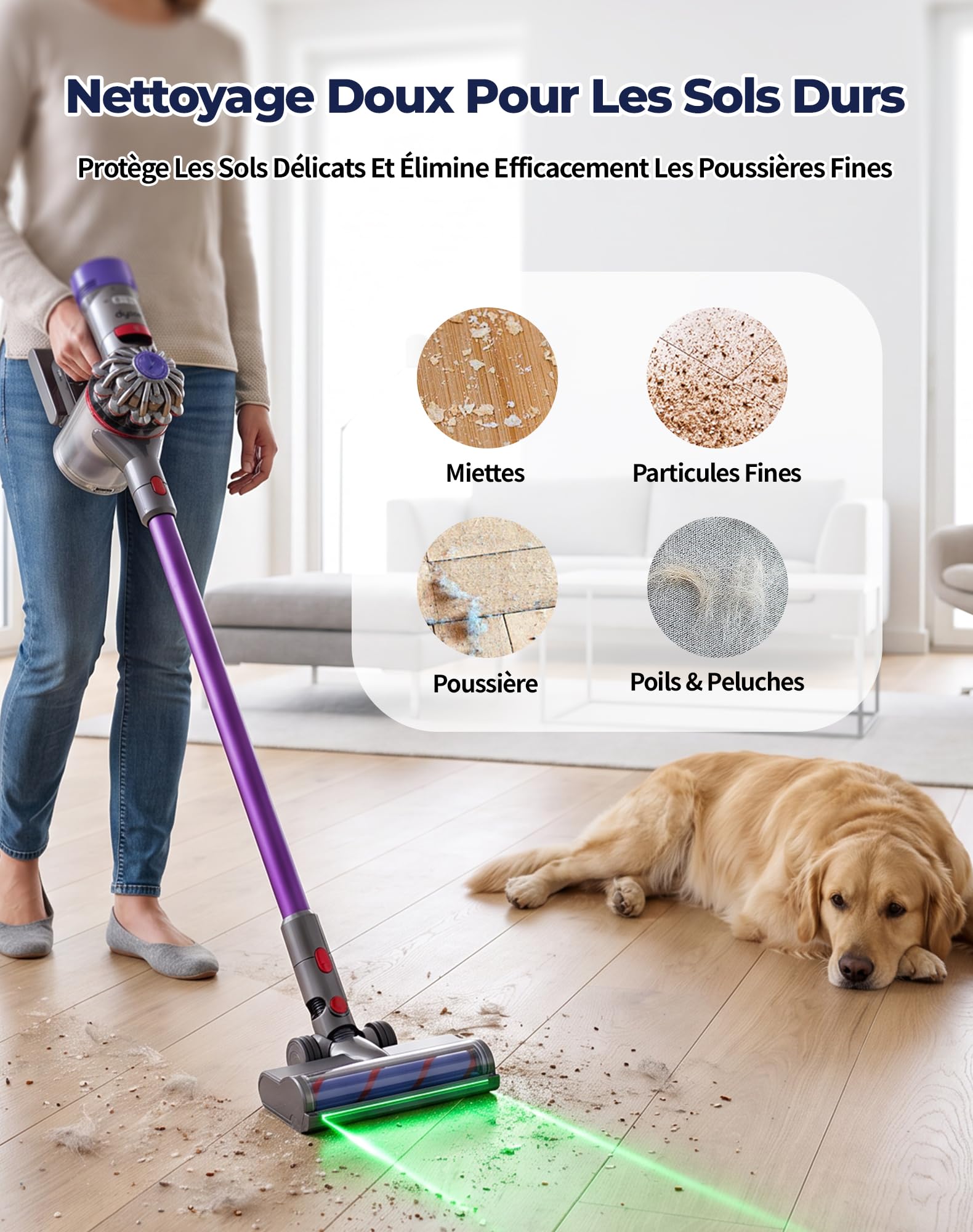 Brosse pour Dyson V7 V8 V10 V11 V15 Aspirateur avec Lumière LED Verte