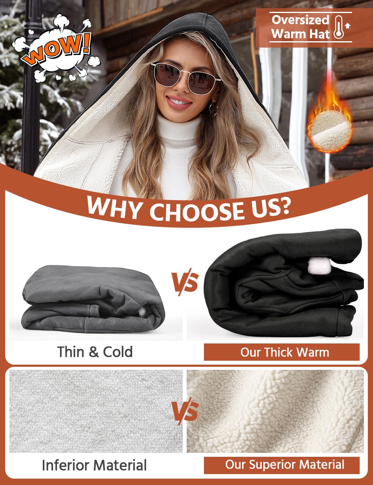 Svanco Manteau Femme Hiver Polaire Chaud Veste Longue Blouson Sweat à Capuche Épais Chic et Elegant Parka Grande Taille Sherpa Coat avec Bouton de Corne Casual Vêtements