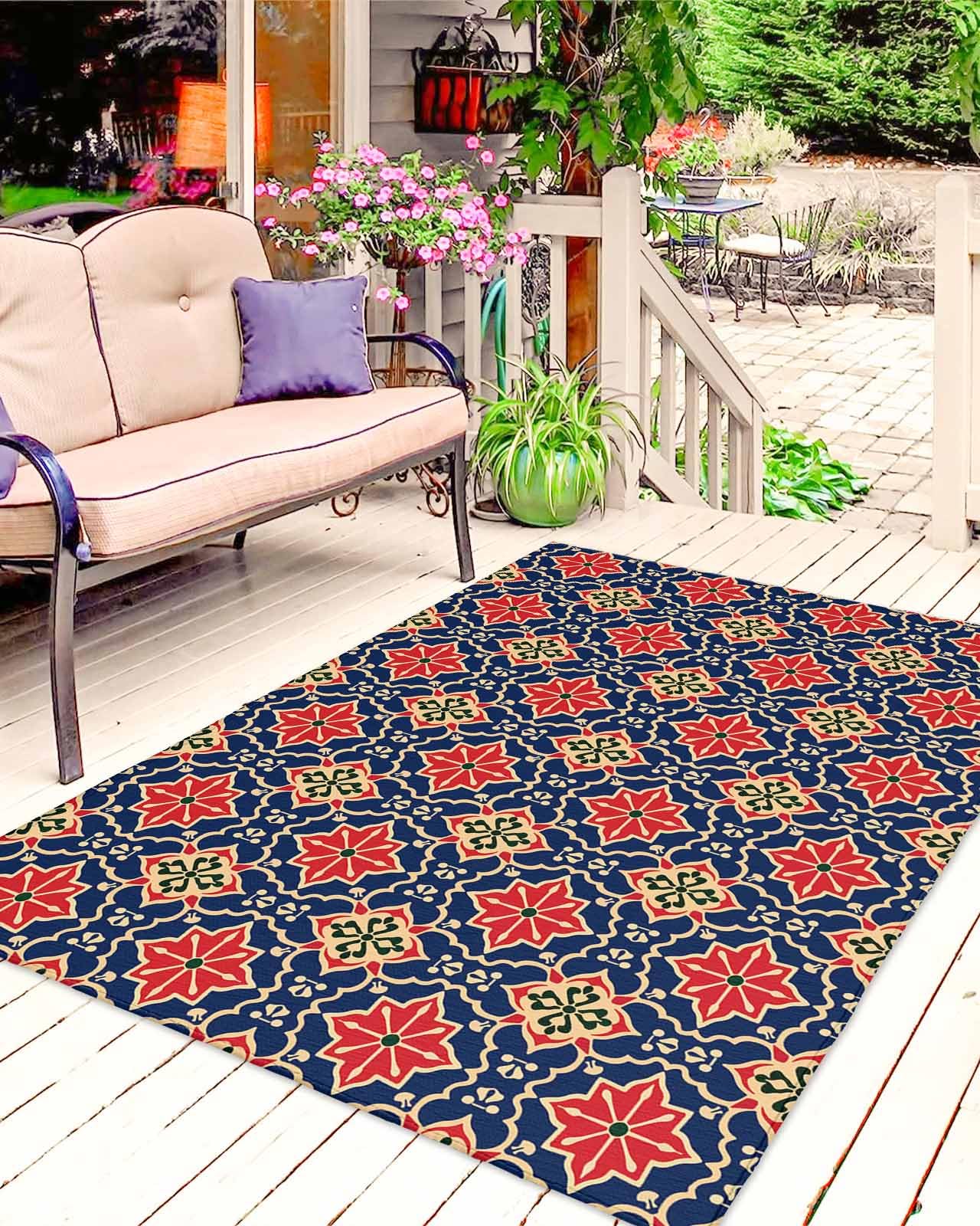 Amazon.com: Lsrtoss Red Navy Blue Outdoor Rug for Patio/Deck