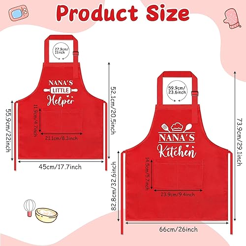Miniatura 2 de GROBRO7 Juego de 2 delantales para niños y adultos, regalo para abuelas, cocina de abuela roja y pequeño ayudante, delantales de cocina ajustables