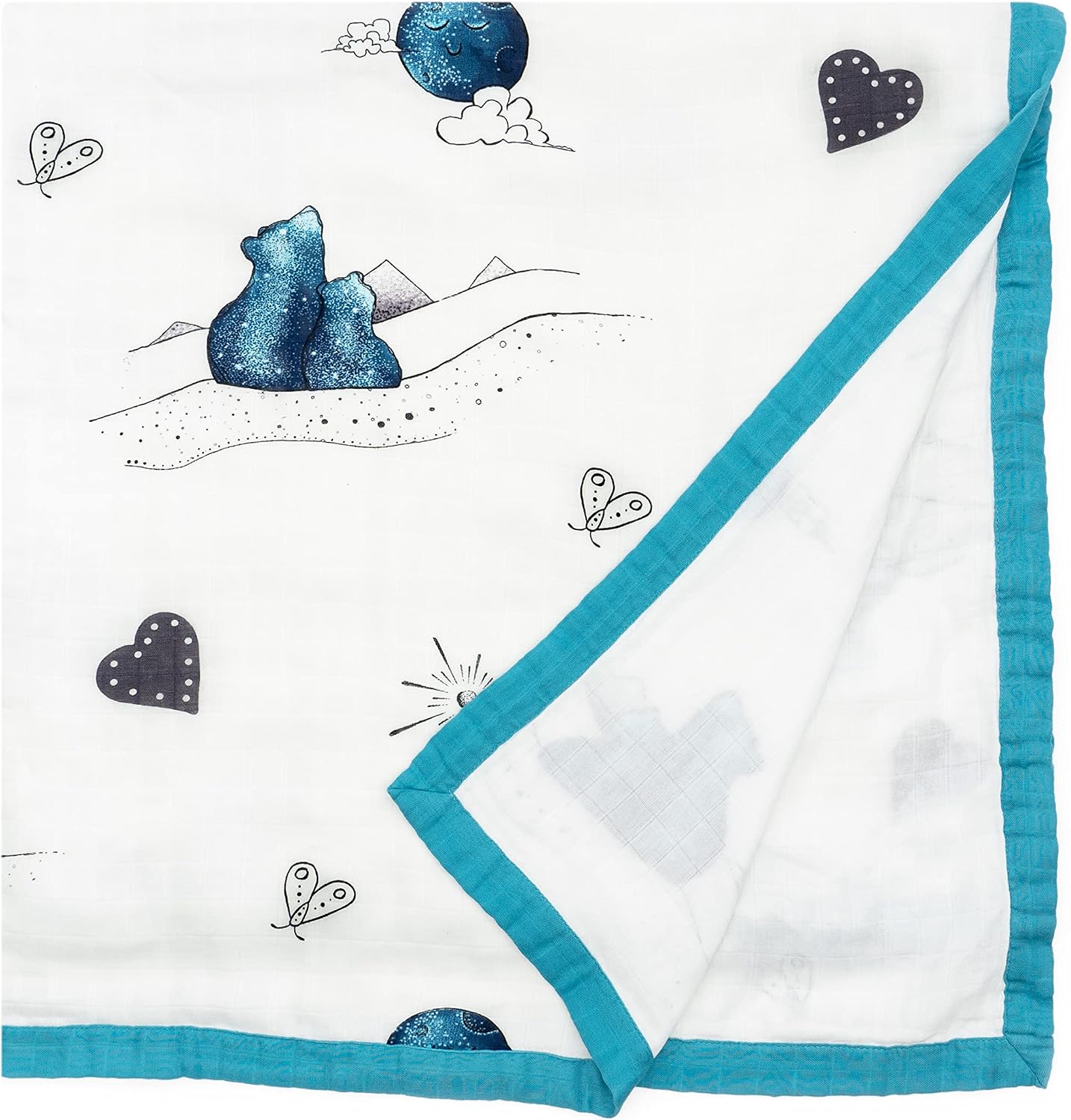 JumpOff Jo - Stroller and Swaddle Baby Blanket for Girls and Boys, Soft Muslin from Rayon Bamboo and Cotton - Newborn Nursery, Shower, Registry Gift, 47" x 47” - Mama Bear Blue