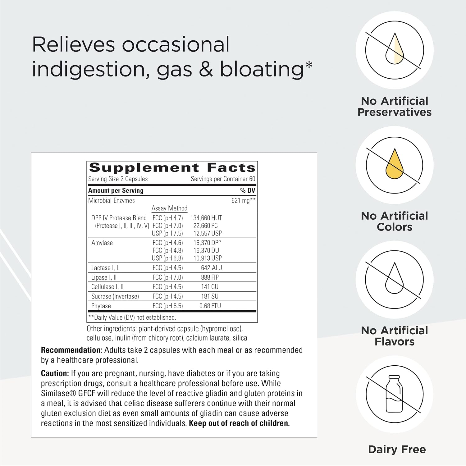 Integrative Therapeutics Similase GFCF - Digestive Enzyme Supplement for Support Against Occasional Gas and Bloating* - Supports Gluten and Casein Digestion* - Dairy Free - 120 Vegan Capsules