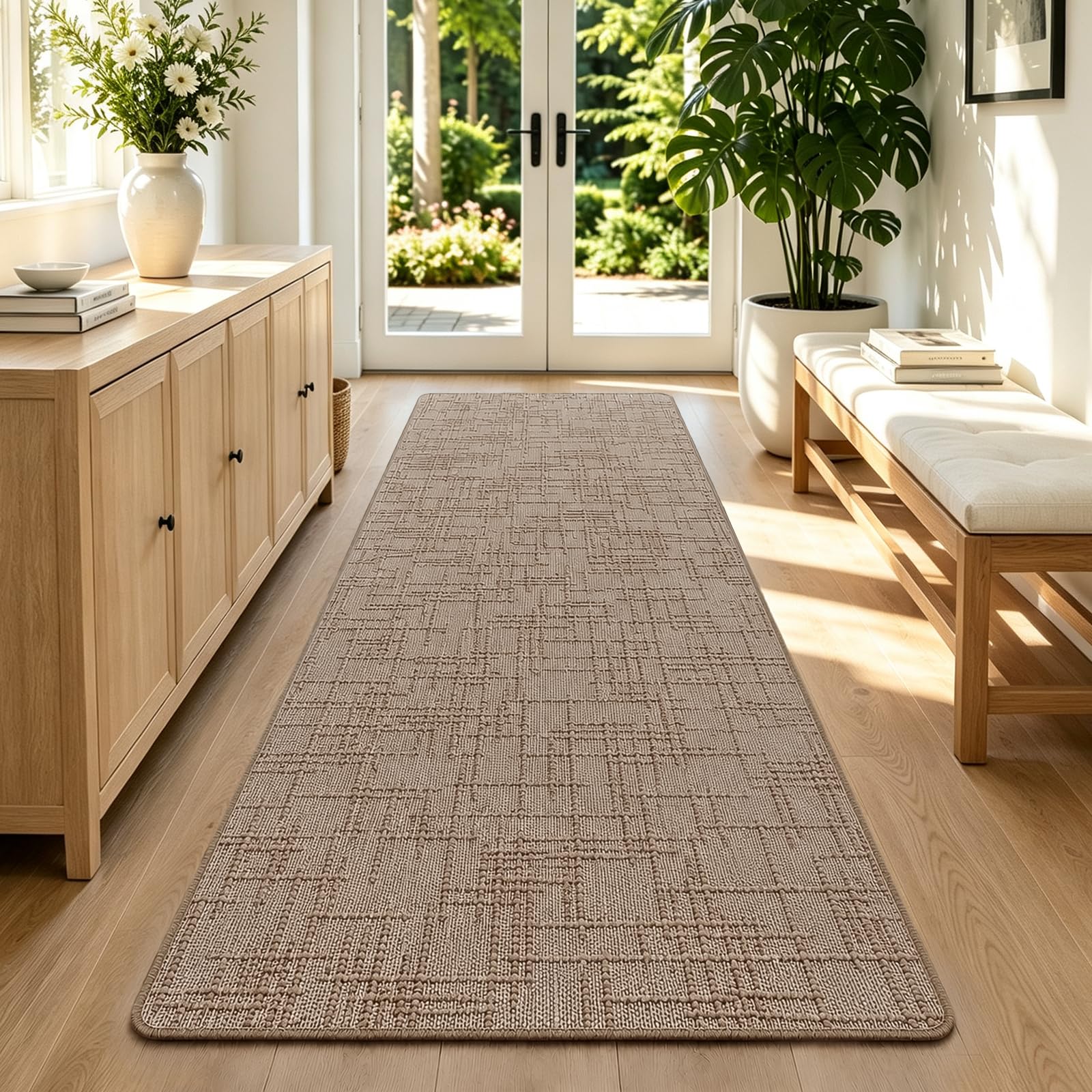 Teppich Läufer Flur 80x200cm Waschbarer rutschfest Kurzflor Küchenläufer Braun 3D Effekt Teppich Flur für Badezimmer Küche Wohnzimmer Schlafzimmer Diele Eingang