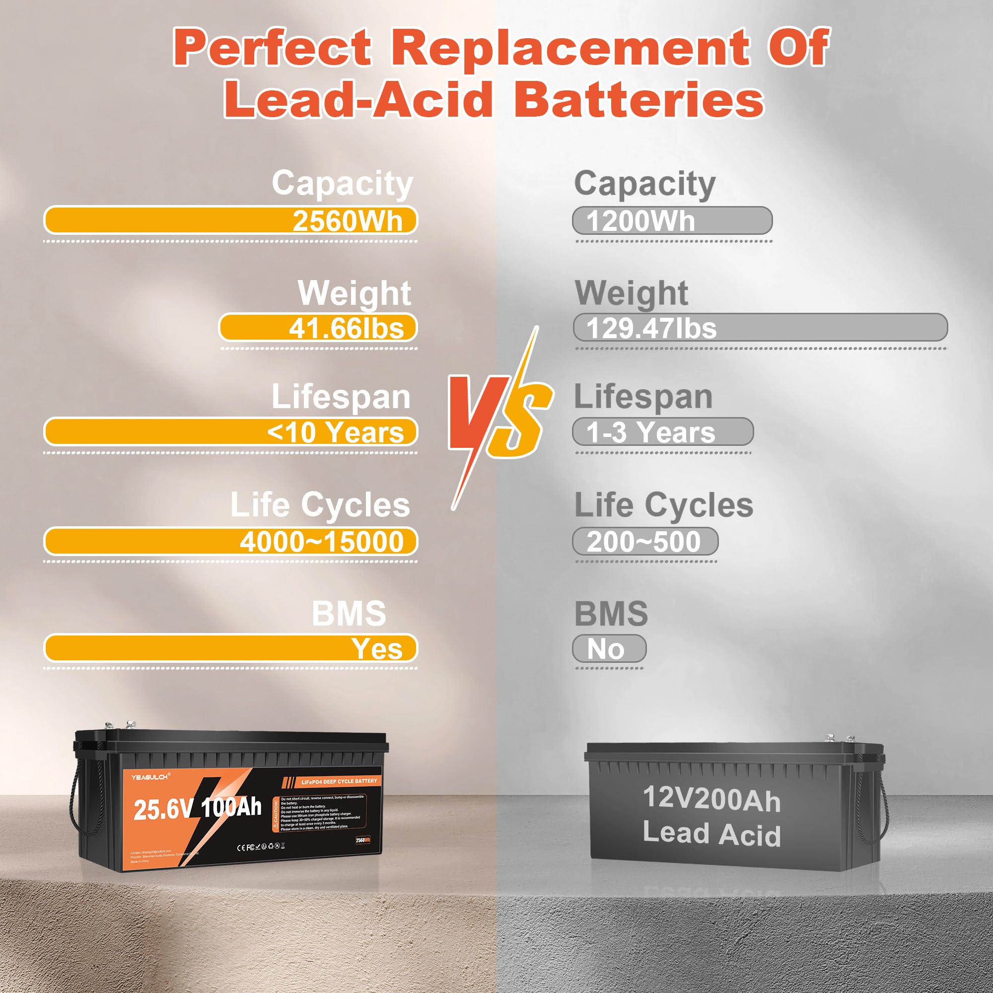 2 Unità Batteria Litio LiFePO4 24V 100Ah, 2560Wh, 4000-15000 Cicli, con BMS 100A, Batterie Lithium per Sistemi Solari Camper Accumulo Domestico Applicazioni Off-Grid e Sistemi di Accumulo Energetico