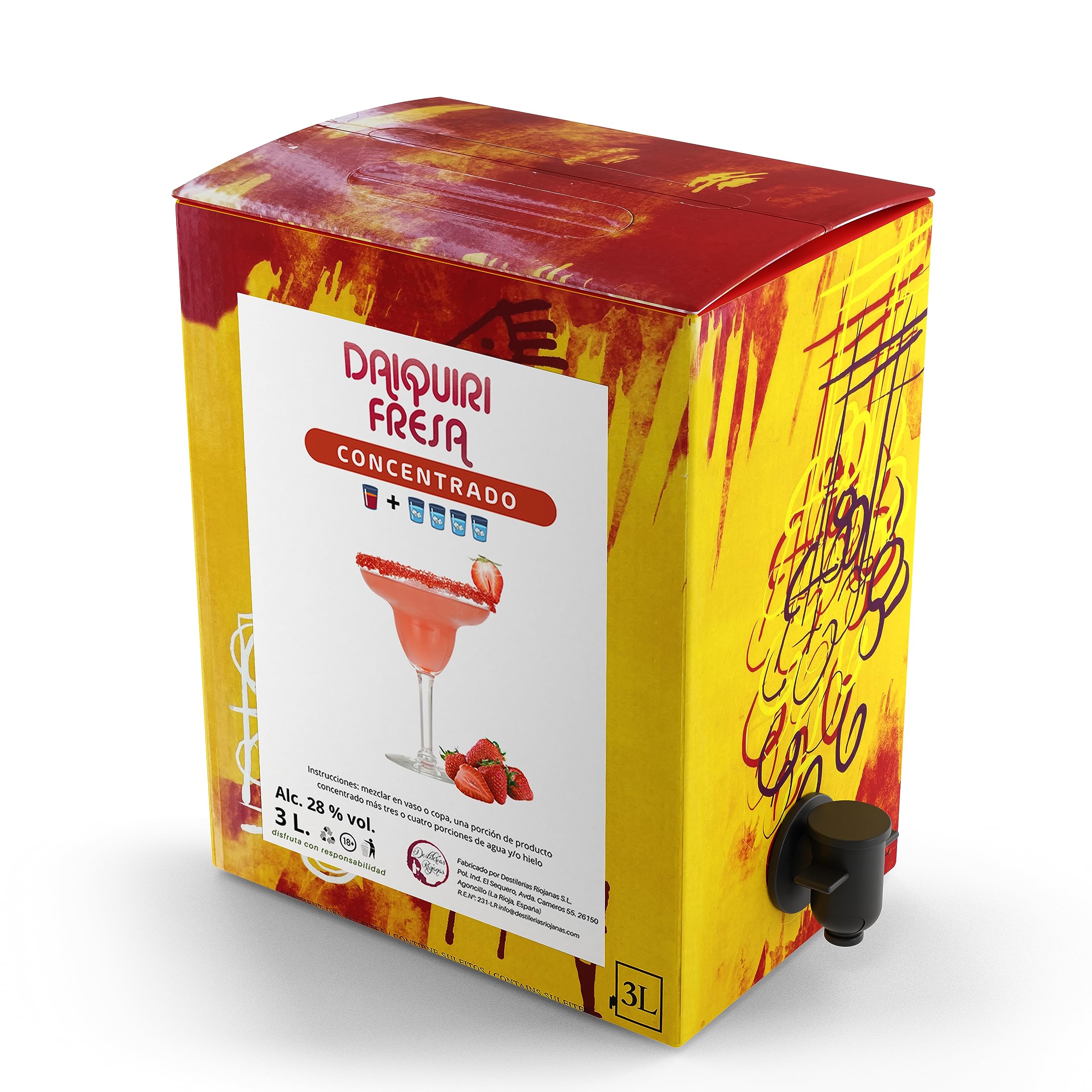 Destilerías Riojanas Concentrado de Daiquiri Fresa Bag in Box 3,3 Kg (3L) rinde 15L 91 copas