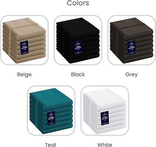 Miniatura 8 de Juego de 6 toallas de cocina de punto gofre, paquete de 6 paños de cocina de algodón para secar platos de 16 x 28 pulgadas, toallas de mano de