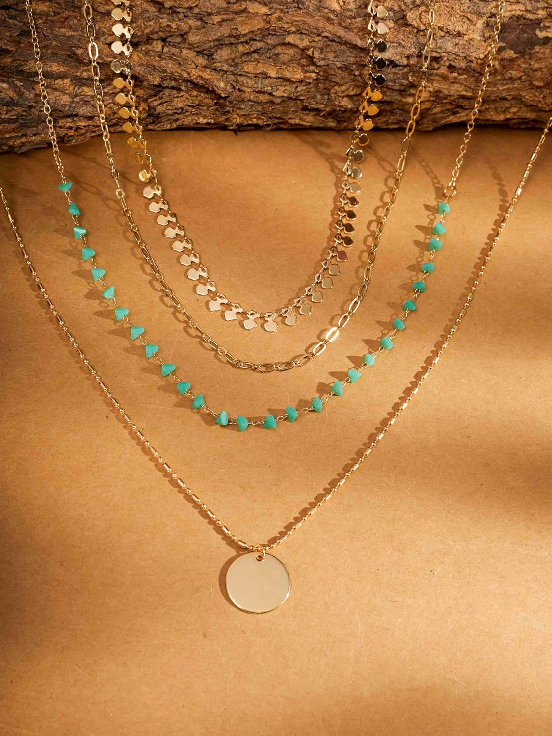 MINACHI Vintage Boho Multi-Layered Chain Choker Dainty Necklace with Created Turquoise Bead and Coin Pendant, Boho Fashion Statement Jewelry Gift for Women - Image 2