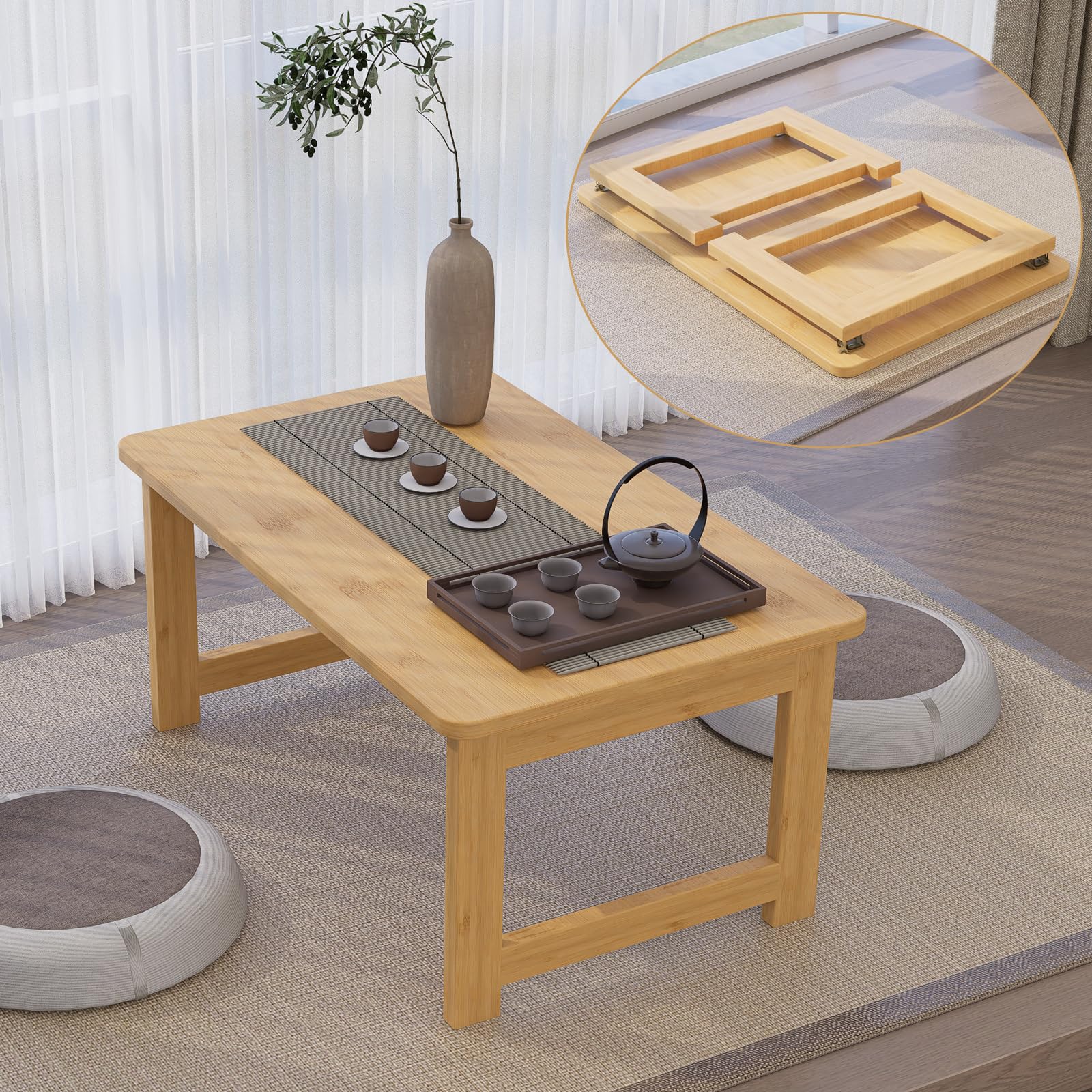 Set di tavolo da pranzo compatto con 4 sedie, design pieghevole ed estensibile, 2 cassetti e 4 ruote, perfetto per piccoli spazi, soggiorno e cucina (finitura naturale)