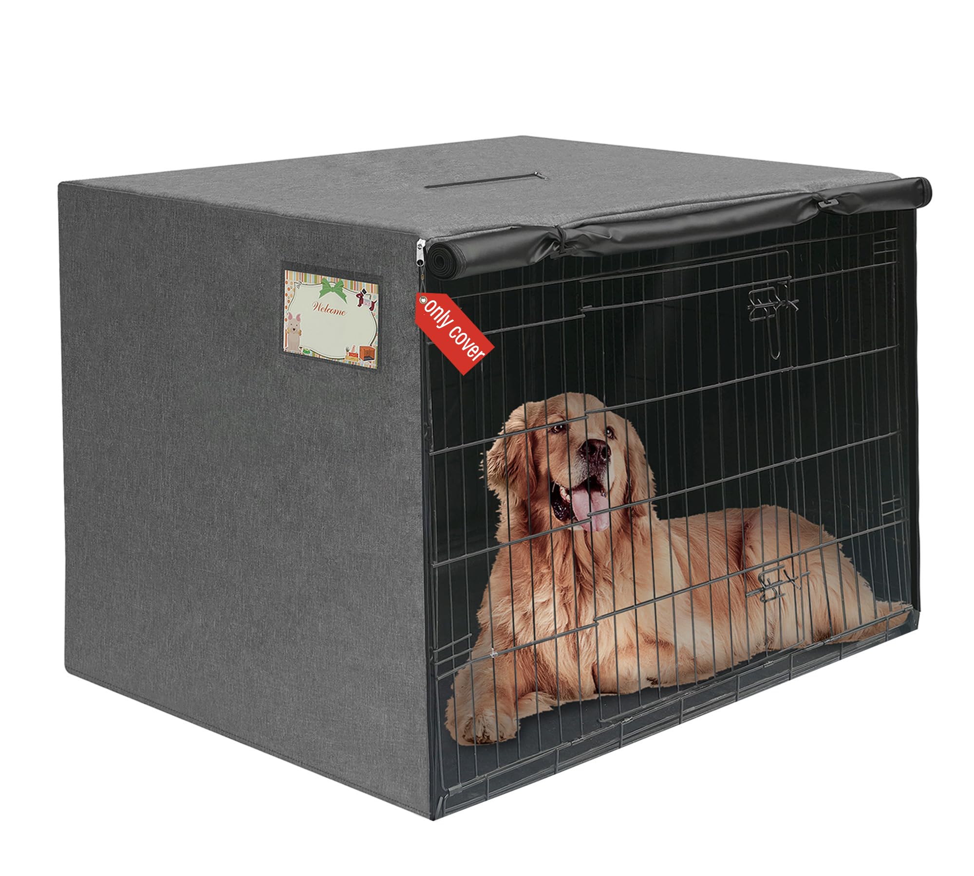 Hundekäfig Abdeckung, Abdeckung für Hundekäfige, Langlebiger Wasserdichter Winddicht Hundebox Abdeckung mit Doppeltür, für den innen und außenbereich(Nur Abdeckung,140.7 * 96.4 * 114.4cm(L*B*H))