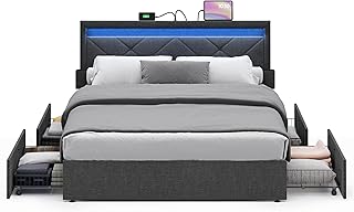 VASAGLE LED Bed Frame Queen Size, Queen Bed with Headboard and 4 Drawers...