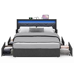 VASAGLE Queen Bed Frame with LED Storage