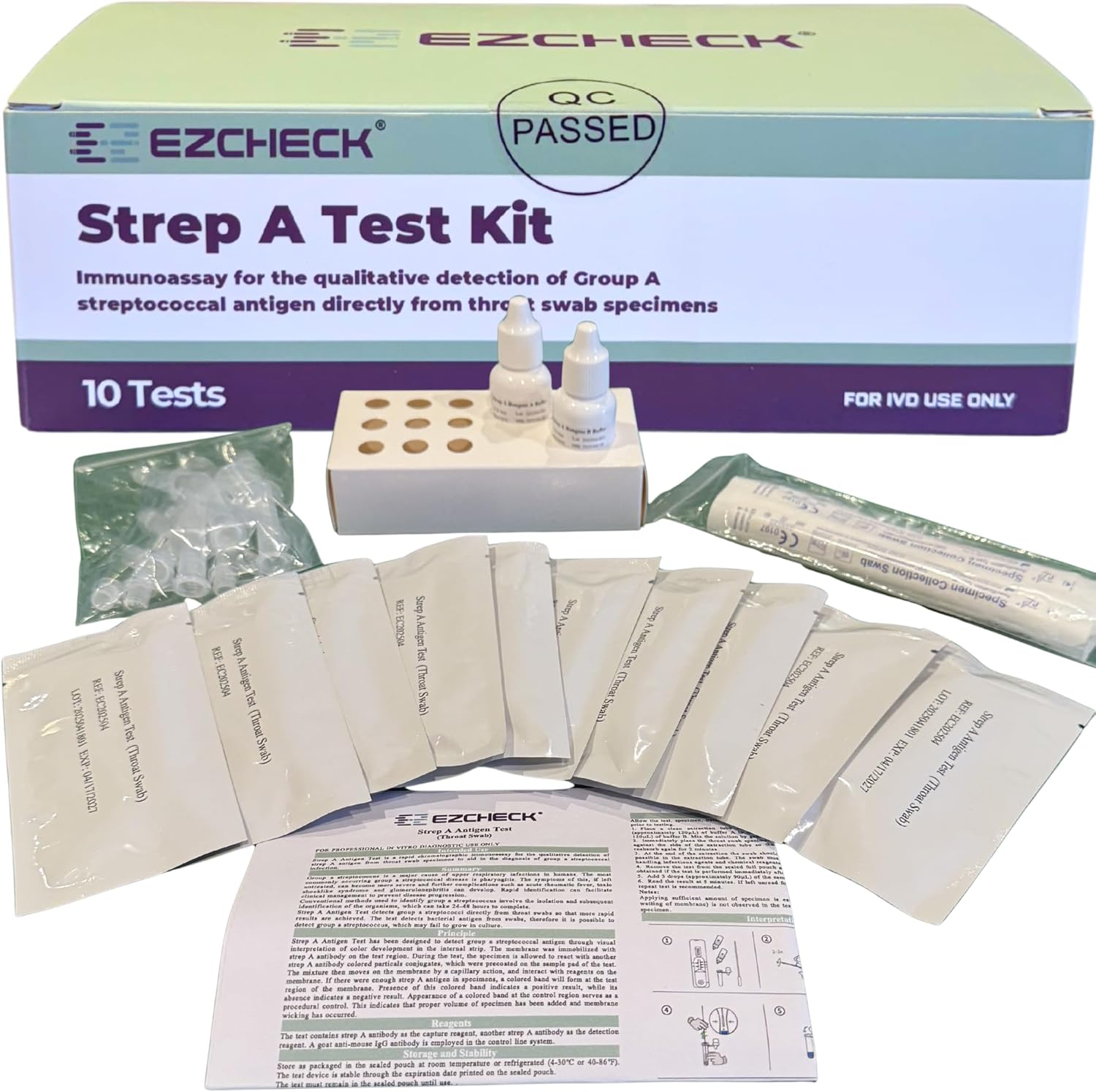EZCHECK At-Home Throat Test Kit - 10 Tests, 99% Accurate Results in 5 Minutes, No Lab Mail-In