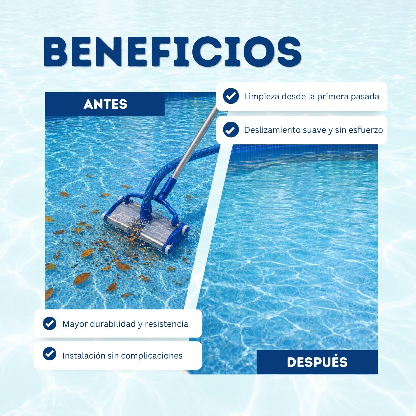 ONEPOOL Limpiafondos Piscina de Aluminio 45 cm | 4 Ruedas | Fijación Clip | Aspirador Manual para Piscinas | Cabezal Limpiafondos Compatible con Pértiga Universal y Conexión Skimmer