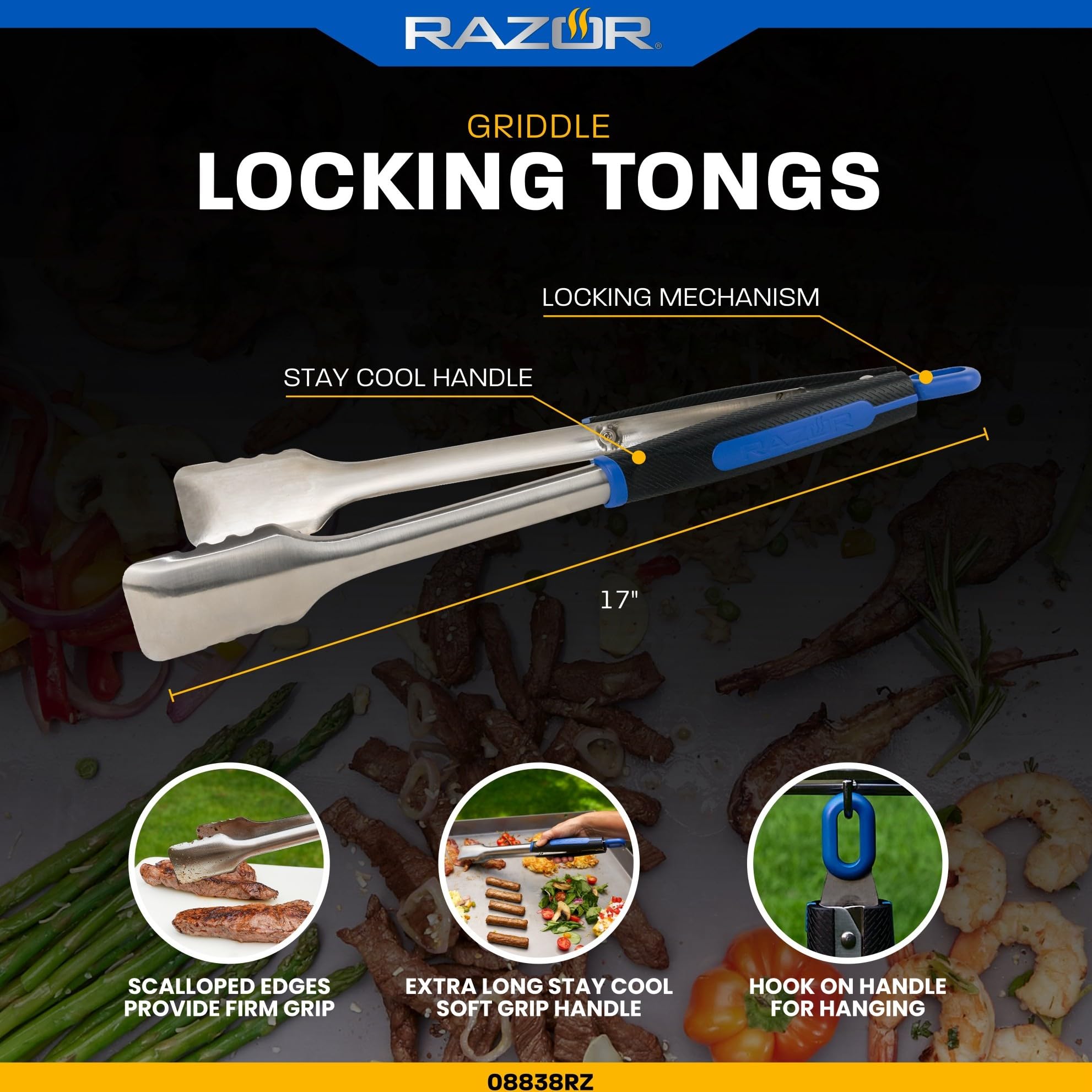 Razor Griddle Locking Tongs, Silver, 17