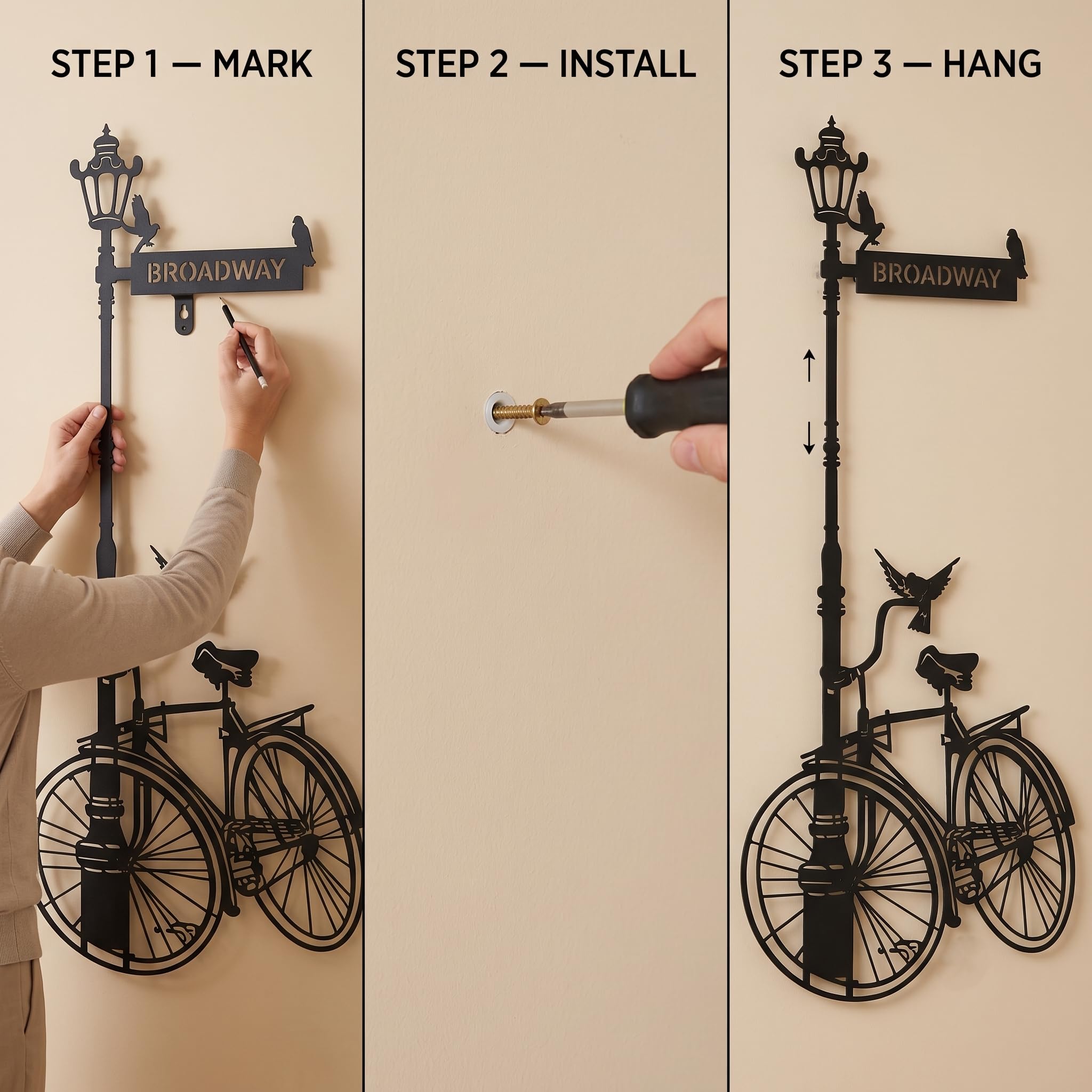 Lámpara de calle vintage personalizada y arte de pared de metal, letrero de calle personalizado, silueta retro de paisaje urbano
