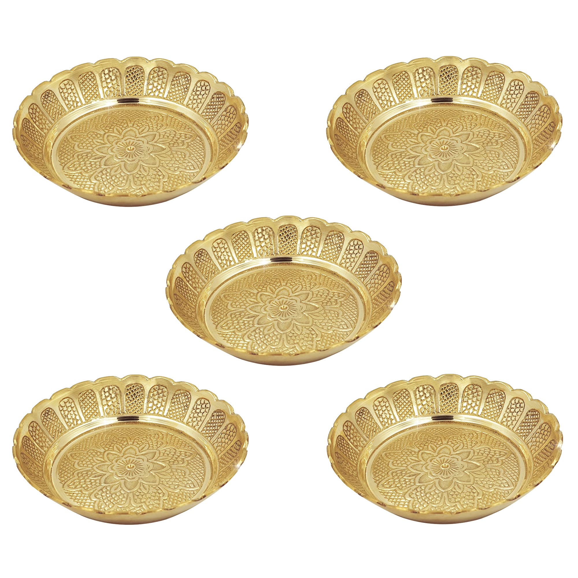 Shubhkart Premium Solid Brass Nakshi Plate Set (3 Sizes: L/M/S) – Handcrafted Decorative Puja Plates for Aarti, Temple, Festivals & Home Mandir Décor | Elegant Brass Thali Set for Diwali & Gifting