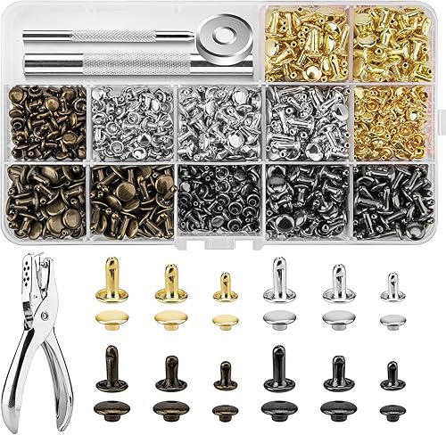 480 juegos de remaches para cuero, kit de remaches de cuero de 4 colores y 3 tamaños, remache de doble tapa con 4 herramientas de ajuste, adecuado