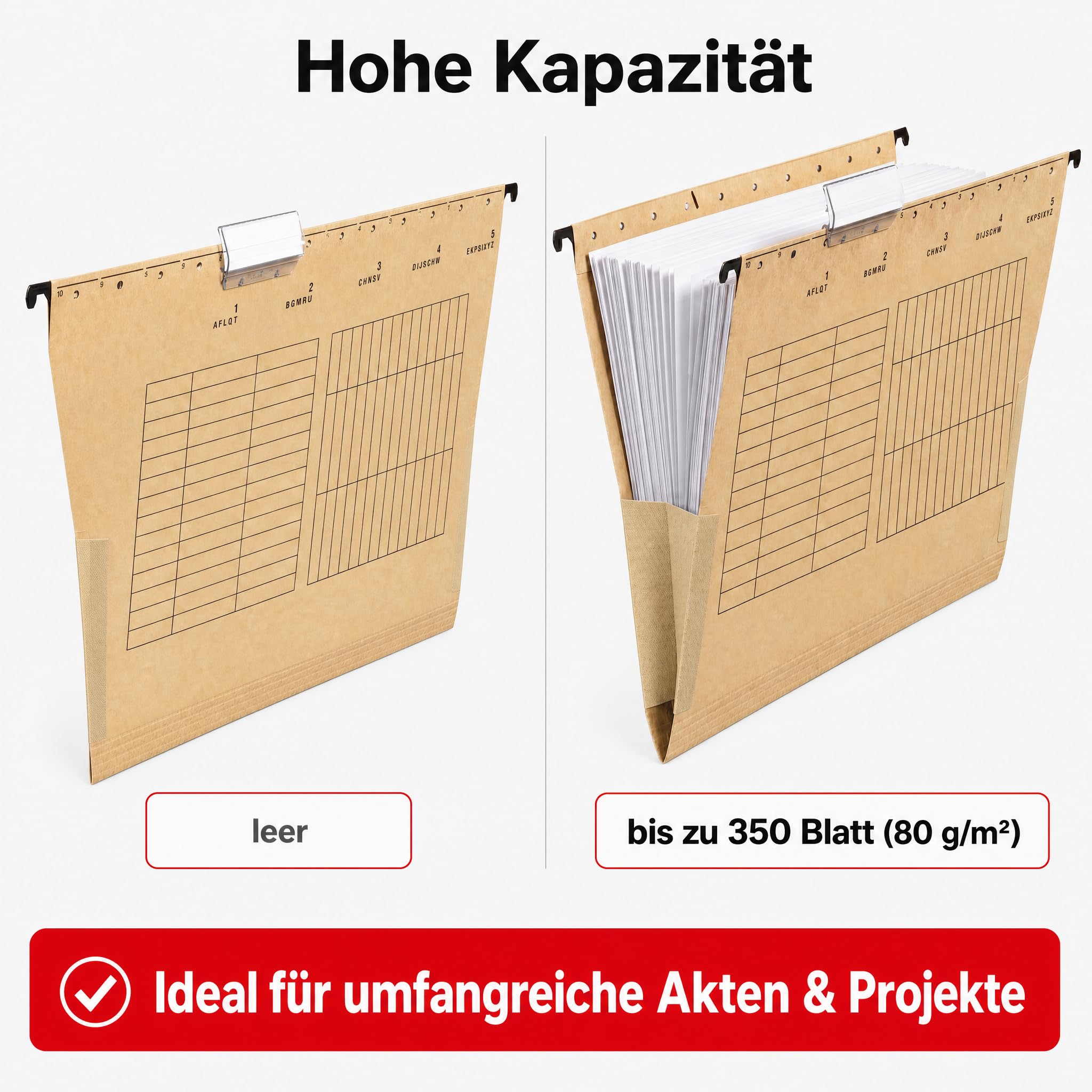 Bolsas colgantes DIN A4 25 unidades – Carpeta colgante marrón de cartón reciclado – 350 hojas – Carpeta colgante estable – Ángel azul – Fabricado en Alemania Conipa