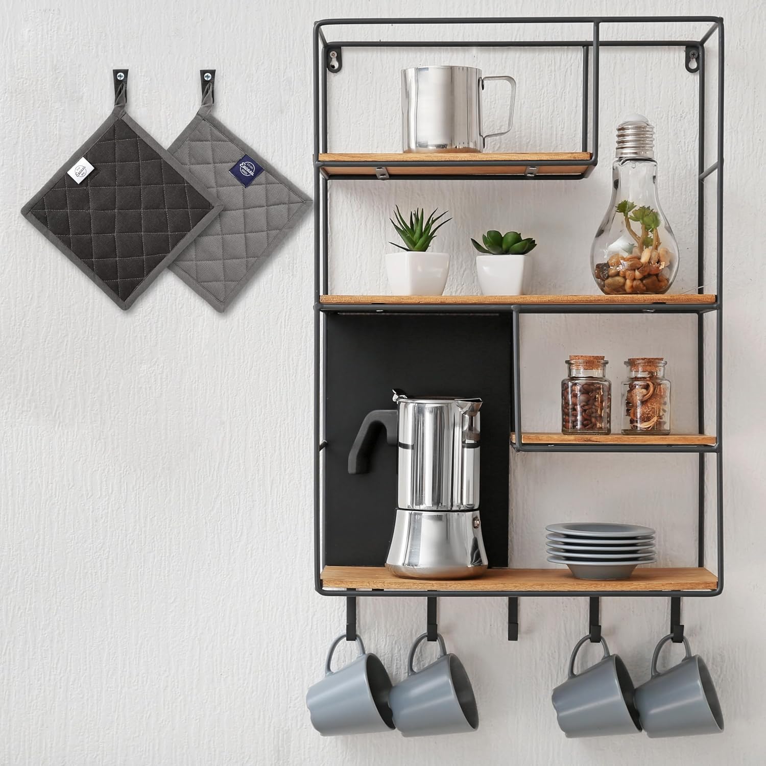 Encasa XO Heat Resistant Cotton Pot Holders with Hanging Loop - Set of 2 - Grey - Multipurpose Quilted Everyday Hot Pad for Kitchen, Camping, BBQ & Microwave - 8x8 in - Image 6