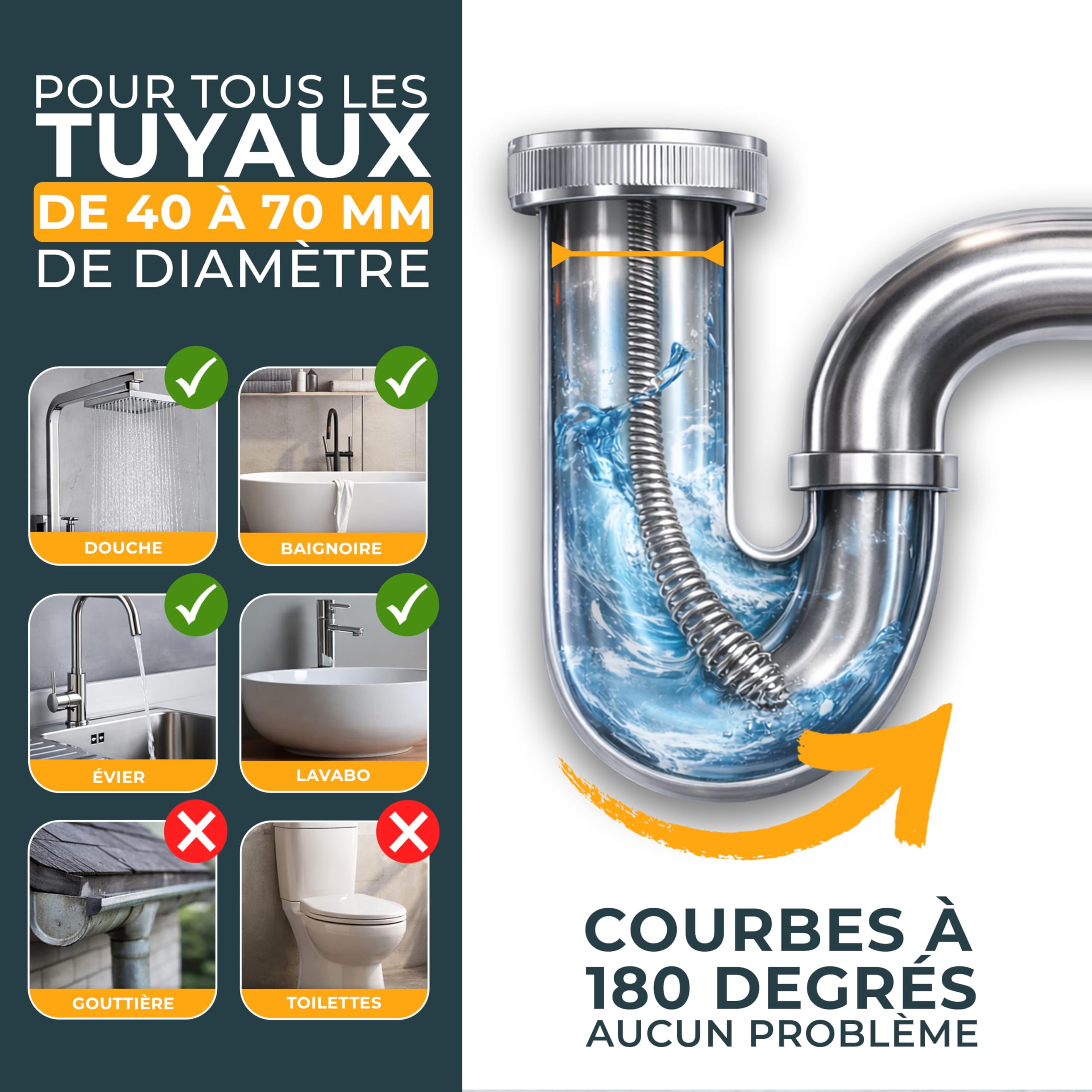 Meisterfaktur Déboucheur de tuyaux - 7,5 mètres - furet canalisation pour un nettoyage écologique des tuyaux