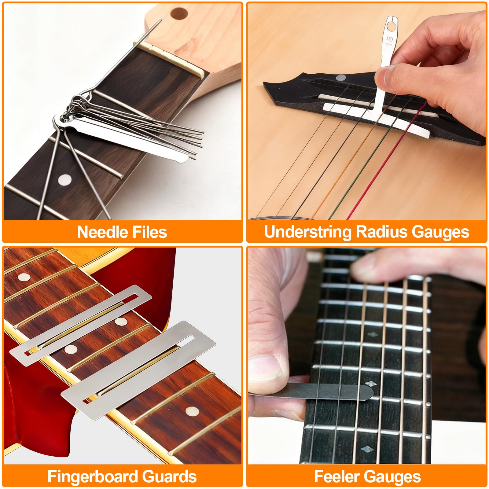 Kit de 132 outils d'entretien de guitare, kit d'outils de réparation de guitare avec sac de transport, accessoires de nettoyage pour ukulélé, basse, mandoline, banjo, cadeau parfait pour les amateurs