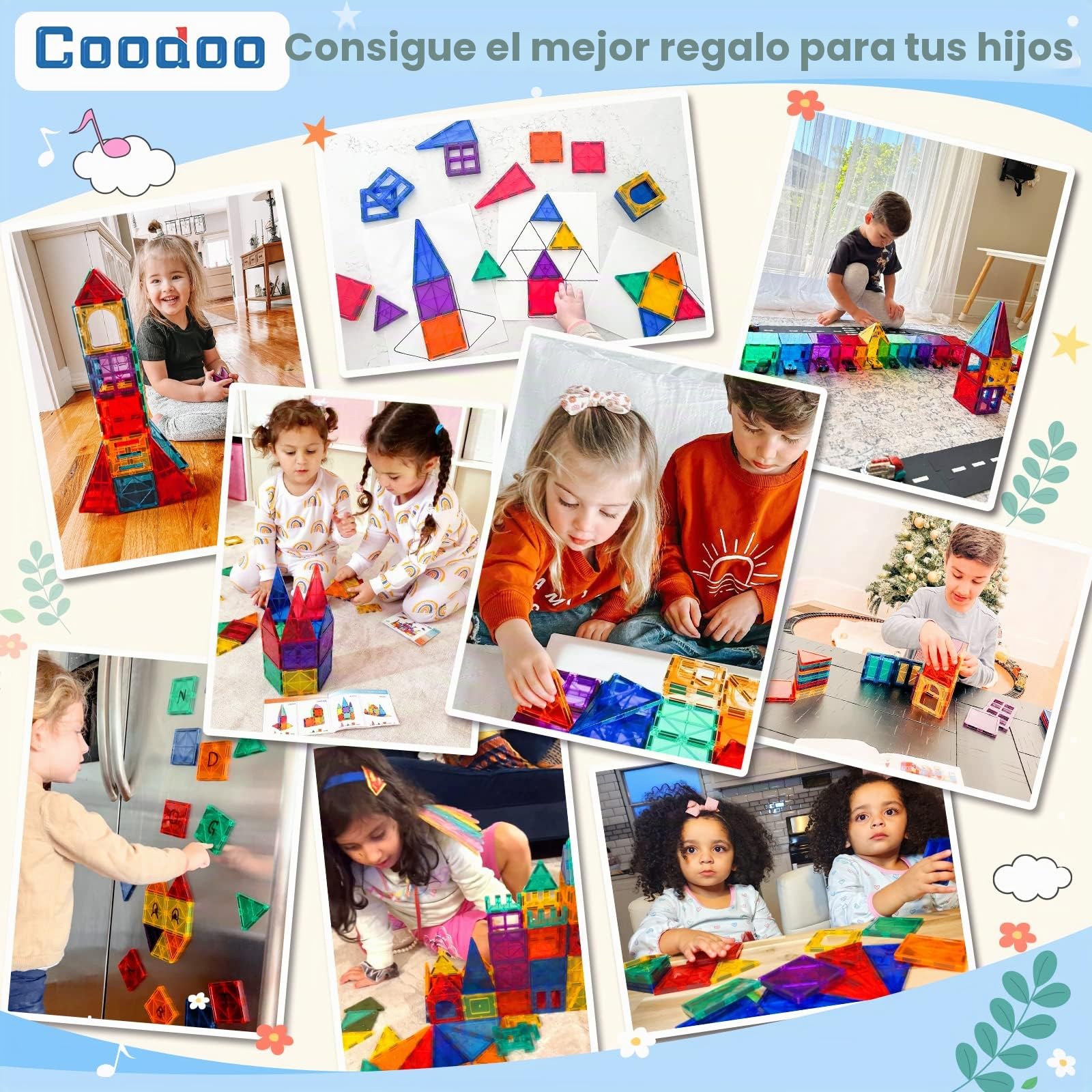 Coodoo Juguete de Bloques Magneticos Construccion Niños,100 Piezas 3D Construcciones Magneticas Niños con 2 Coche,Regalo Educativo Montessori Juguetes Niños 3 Años