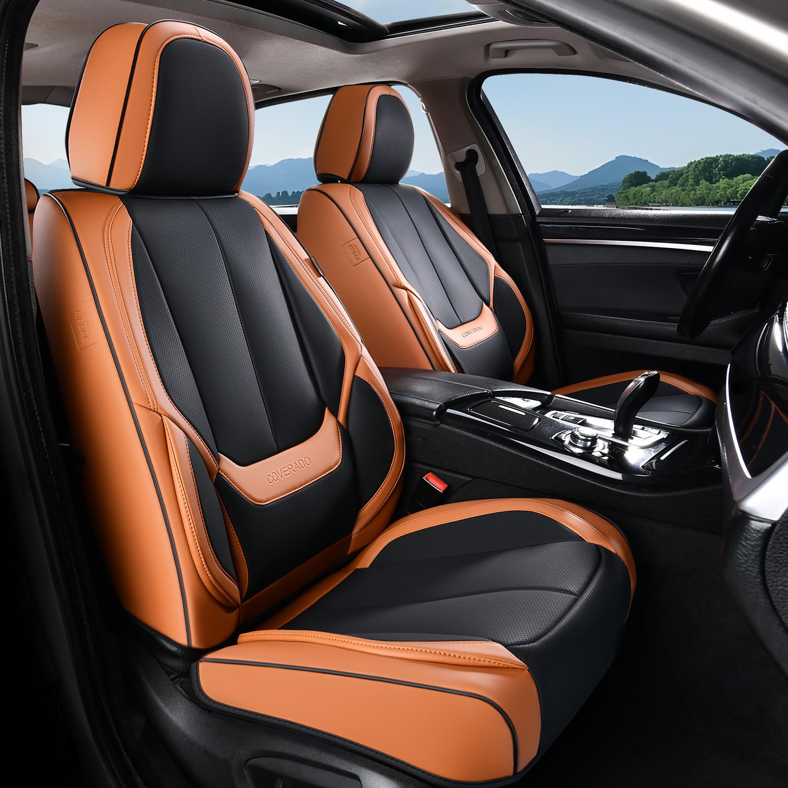 Coverado Car Seat Covers, Front Covers for Cars, Car Seat Cover Front Seats, Automotive Seat Cover, Waterproof, Leather Car Seat Cushion, Universal Interior Seat Protectors for Most Cars
