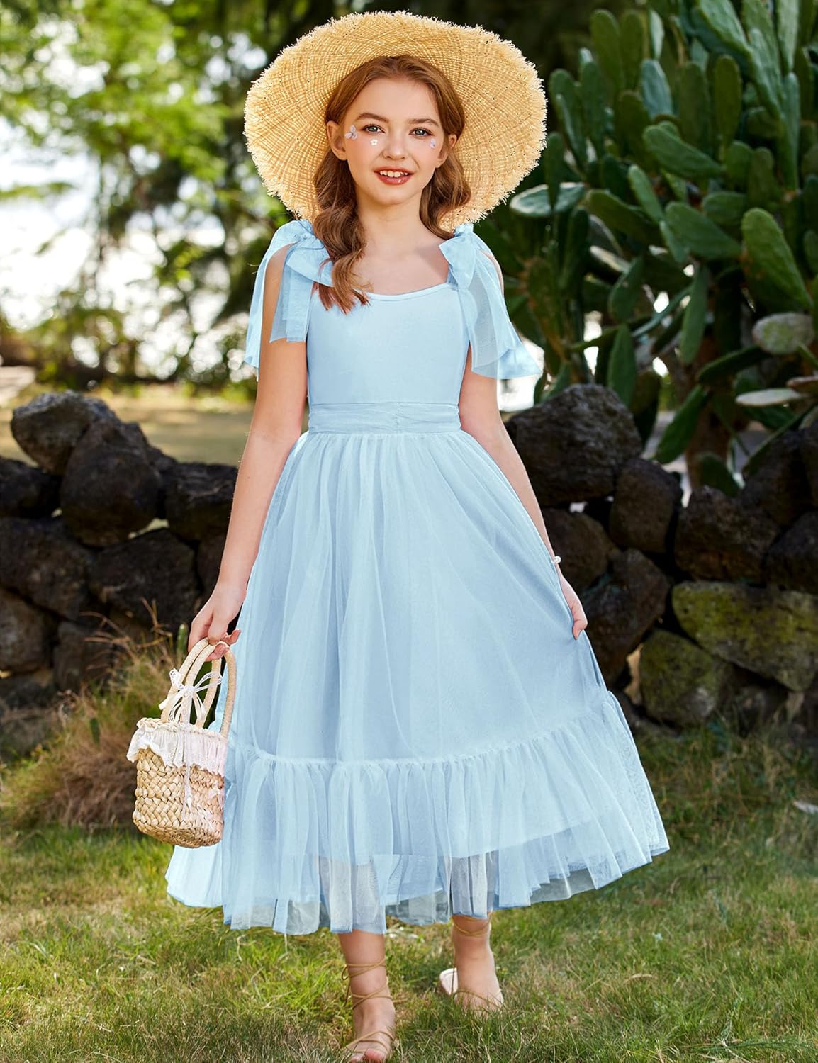Arshiner Girls Dresses Summer Sleeveless Bow-Tie Straps Birthday Party Long Tulle Dress