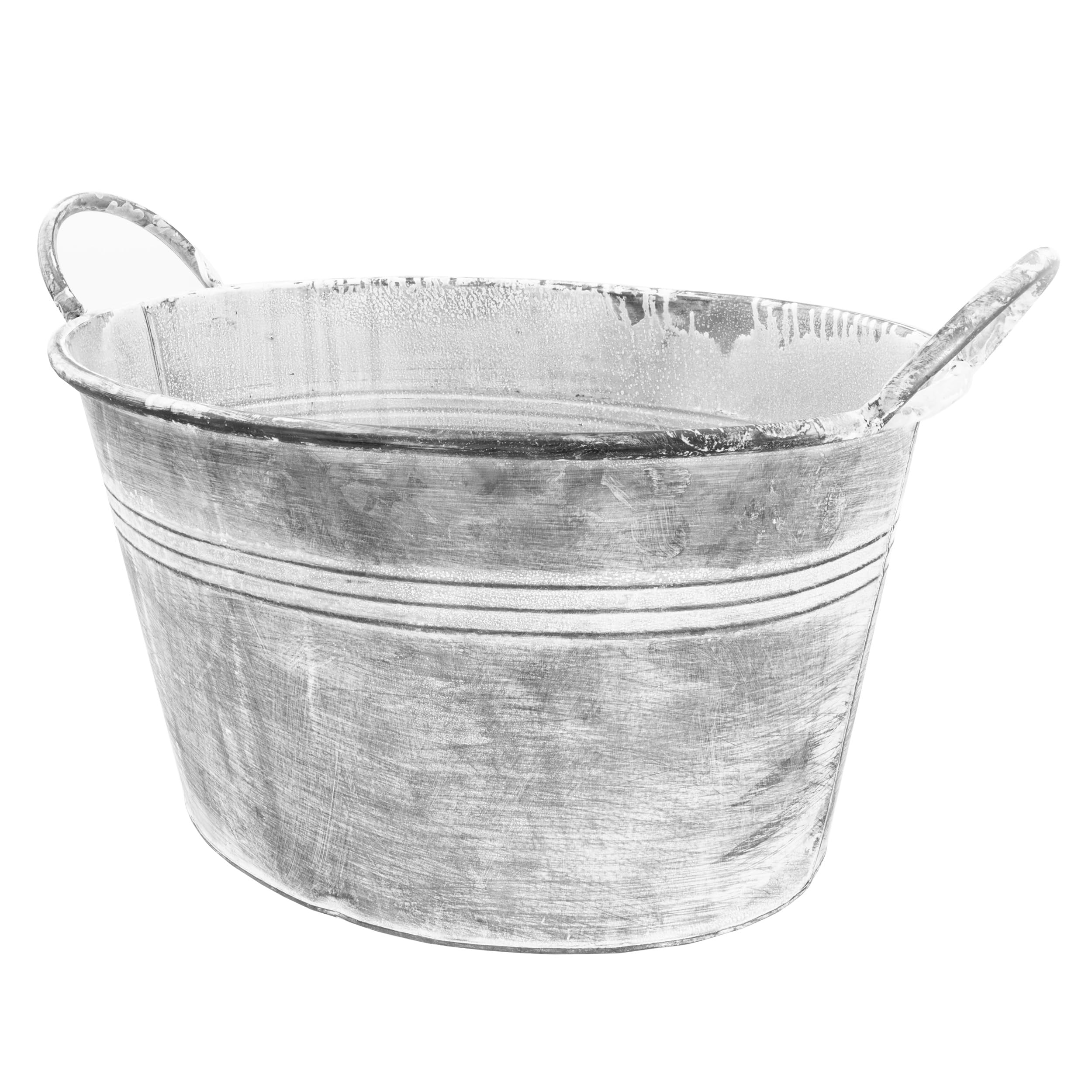 Verzinkte Wanne - Große Schale zum Bepflanzen - Shabby Chic Garten Deko Draußen - Wasserwanne Miniteich Balkon Deko - Teichwanne Garten Deko
