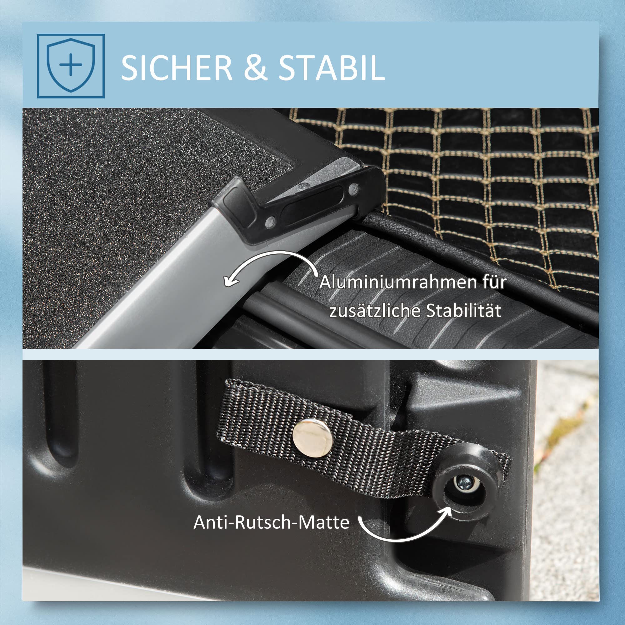 PawHut hondenhelling, opvouwbare hondenhelling, hondenautohelling, hondentrap met rubberen antislipbumper, kofferbak voor huisdieren, zwart, 155 x 39 x 14 cm