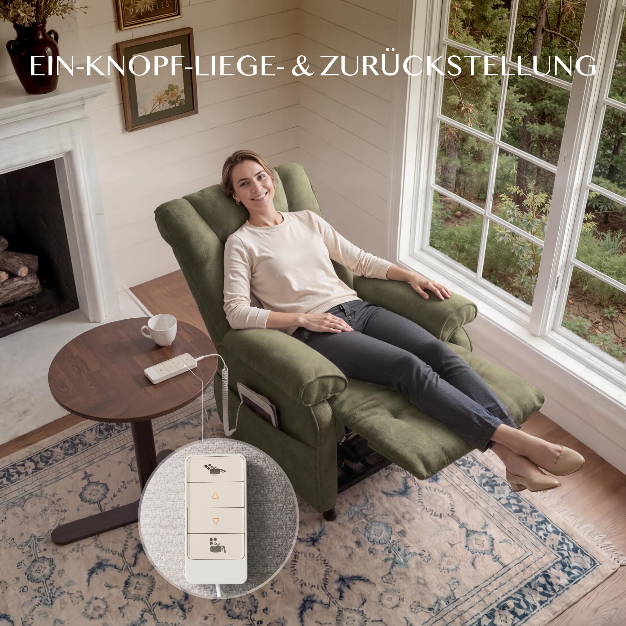 FLEXISPOT Elektrischer Relaxsessel mit Liegefunktion 105°–155°, zusätzliche Schnellbedienung für Aufrichten und Zurückstellen, extra Dicke Polsterung, belastbar bis 150 kg, X3(Grün)