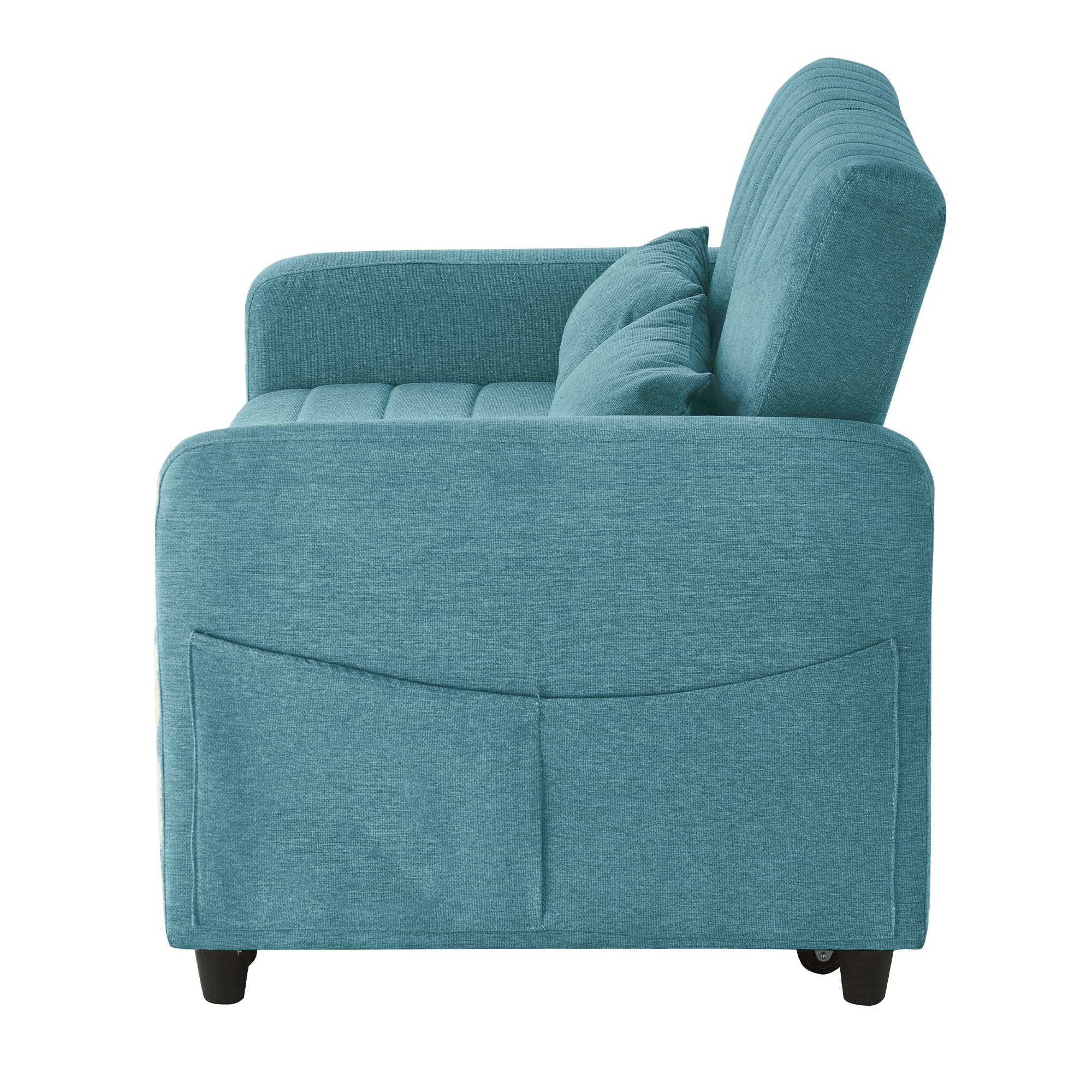 Merax Schlafsofa 2-Sitzer Sofa mit Schlaffunktion - Kleines Sofabett | 166x114 cm - Klappsofa 3-in-1 Schlafcouch Ausziehbar mit Verstellbarer Rückenlehne, Baumwoll-Leinen-Stoff, Antikes Blaugrün
