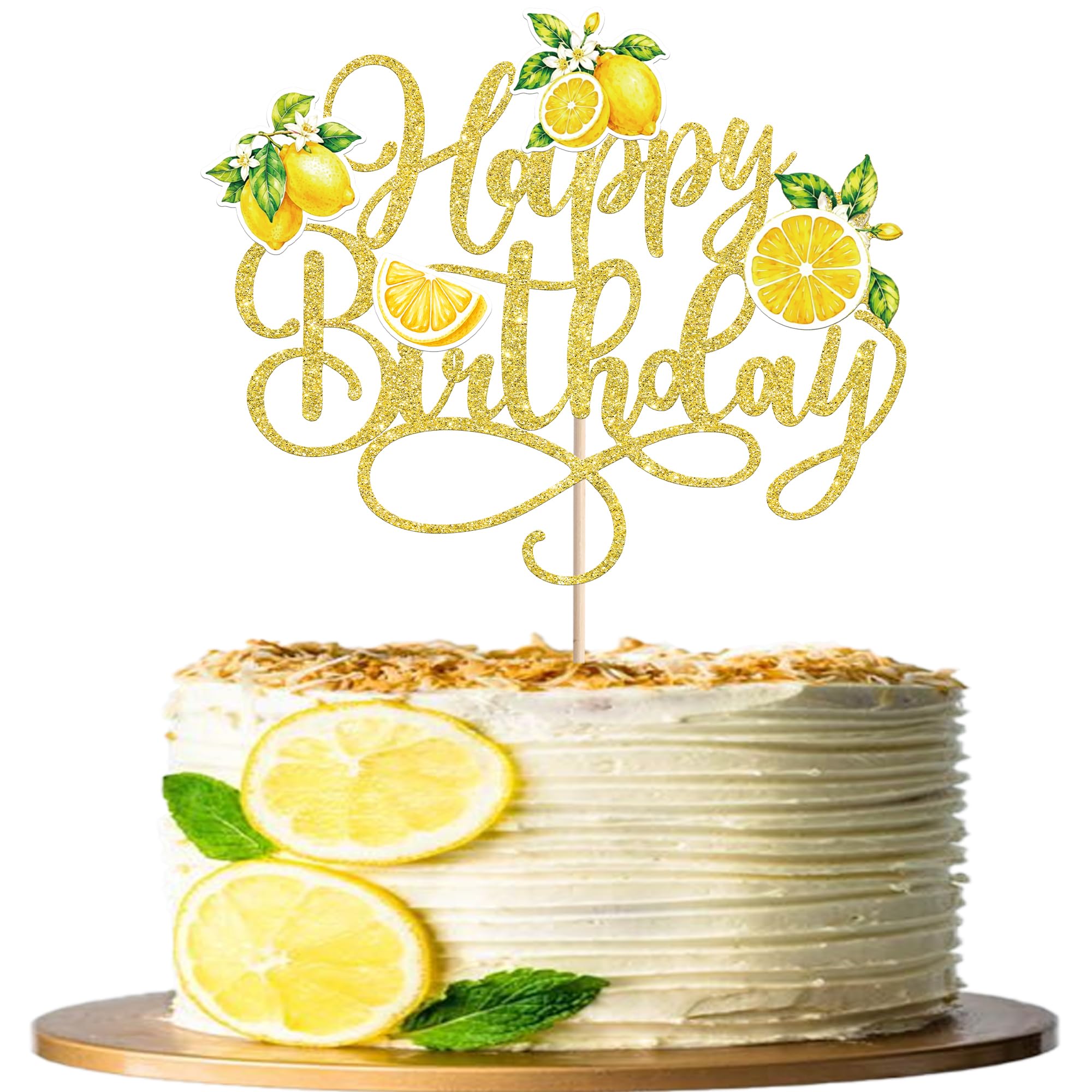 SYKYCTCY 1 Pack Lemon Happy Birthday Cake Topper Assembled Fruit Theme Lemonade Party Cake Pick Decoration for Lemon Theme Baby Shower Birthday Party Cake Decorations Supplies โ image 1