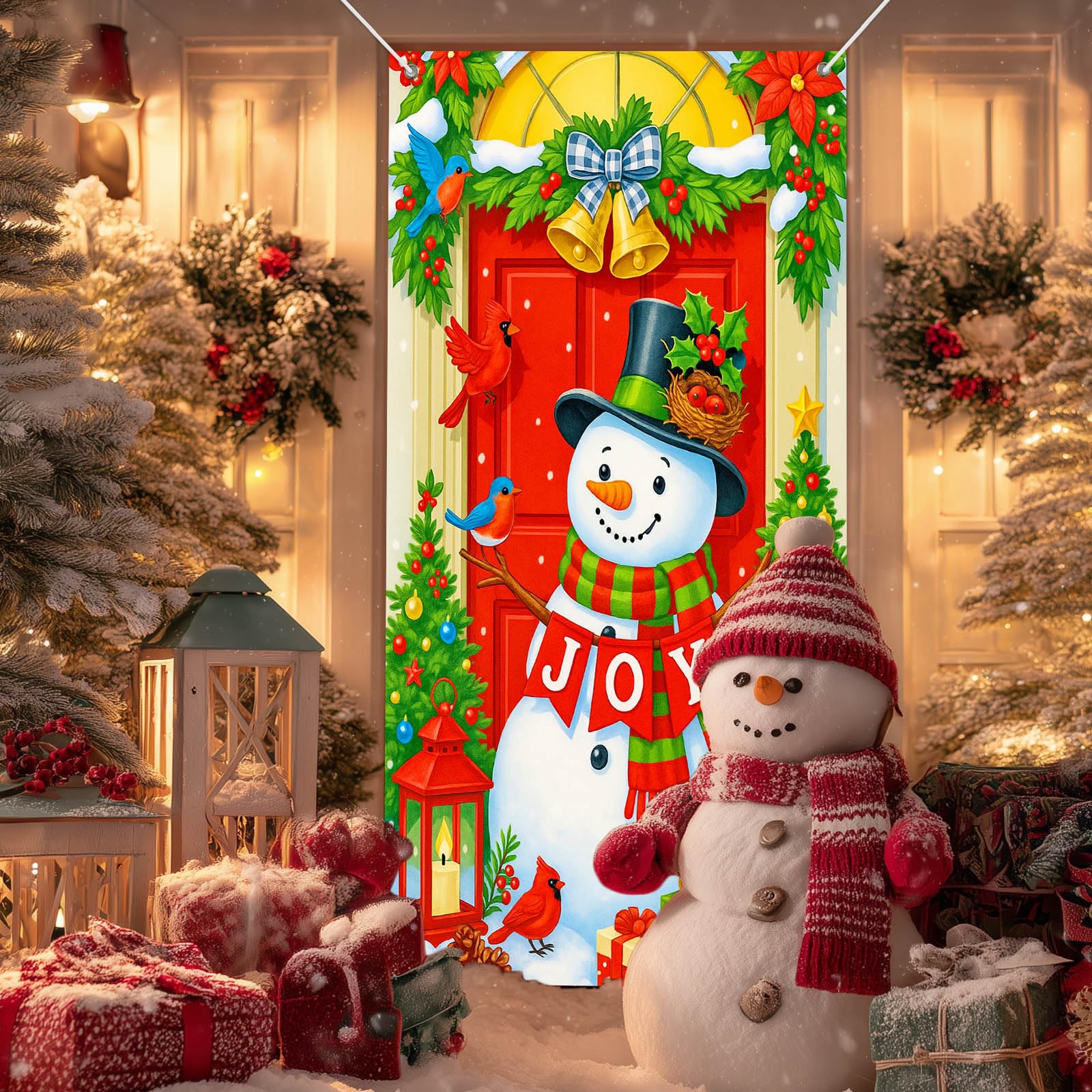 Condition photo showing New/Like New for IVN Christmas Snowman Door Cover Decoration 71 x 35 in Holiday Banner Joy Letters Red Green Gifts Photo Backdrop Indoor Outdoor for Front Door Party Decorations