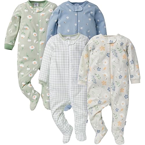 Gerber baby-girls 4 Pack Sleep N' Play Footie