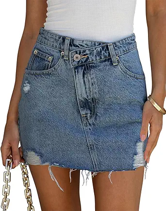 Angerella Skirts for Women Denim Mini Cargo Skirt Mid Rise Button Up Bodycon Y2k Trendy Summer Casual Jean Skirt