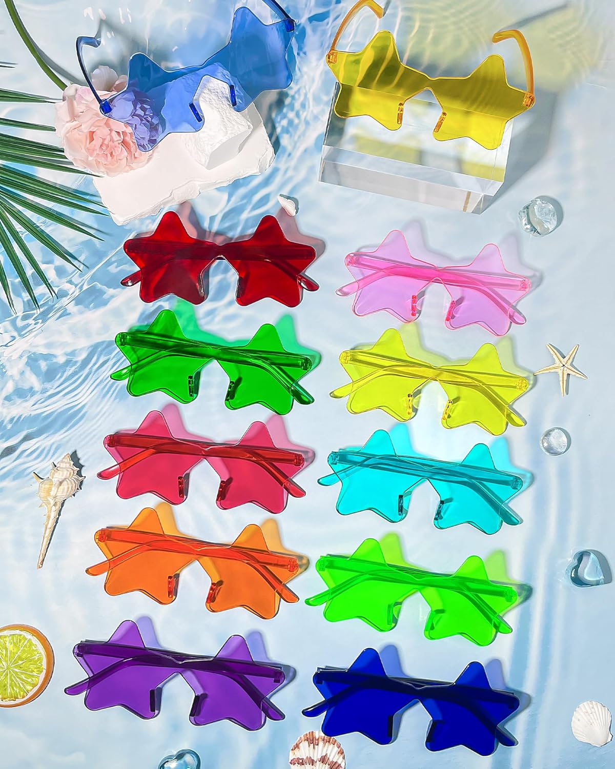 Wholesale 48 Pack Rimless Star/Heart Sunglasses Bulk Adults Unisex, Fun Colorful Star Heart Glasses Party Favors - Image 4