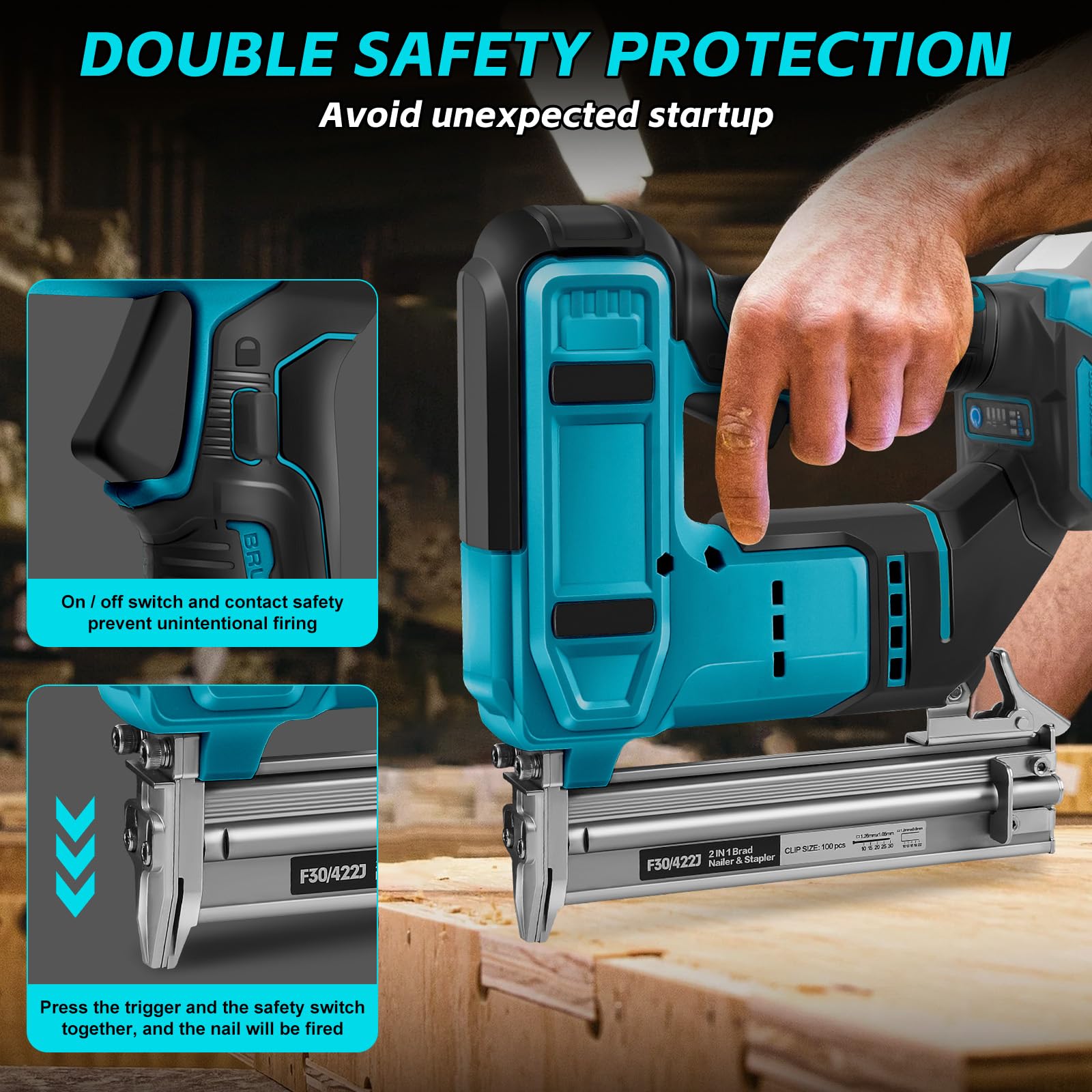18GA Akku Nagler Set Kompatibel mit Makita 18V 2 in 1 Bürstenlose Nagelpistole/Klammerpistole mit 500 Nägeln und 500 Klammern, für Heimwerker, DIY, Holzbearbeitung