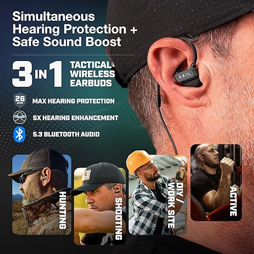 Miniatura 2 de AXIL GS Extreme 3.0 Protección Auditiva para Tiro – Negro – Mejora Auditiva y Aislamiento de Ruido Auriculares Bluetooth – Protección Auditiva 5X