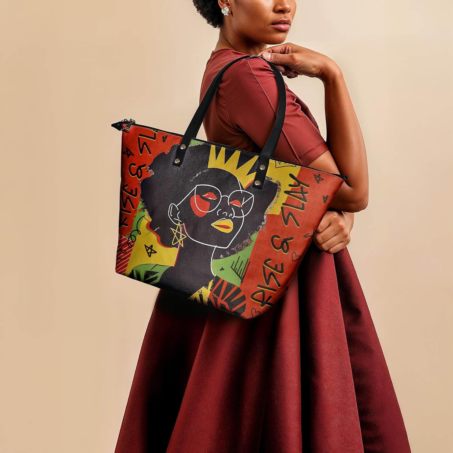 Afroyla African Black Women's Leather Tote Bag, Large Size, Premium Leather, Valentine's Day Gifts for Women, Wife, or Mother - Image 3