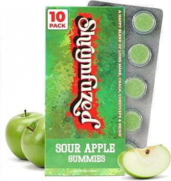 Shrumfuzed Mushroom Gummies | Nootropic Mushroom Supplement with Lions Mane, Reishi, Cordyceps & Chaga | 10 Count, Sour Apple