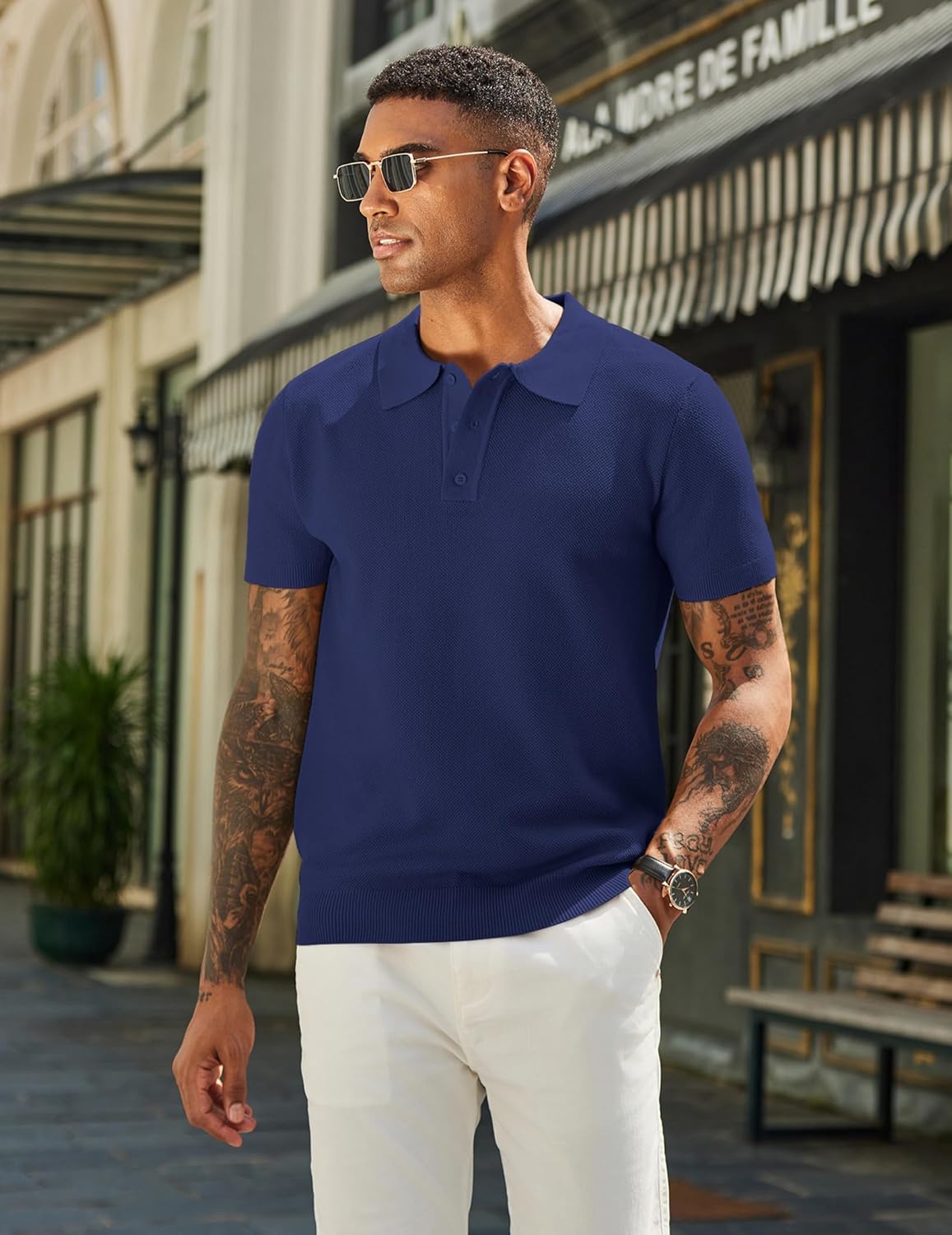 COOFANDY Mens Knit Polo Shirts Short Sleeve Classic Fit Shirts Casual Goft Collared Textured T Shirt - Image 6