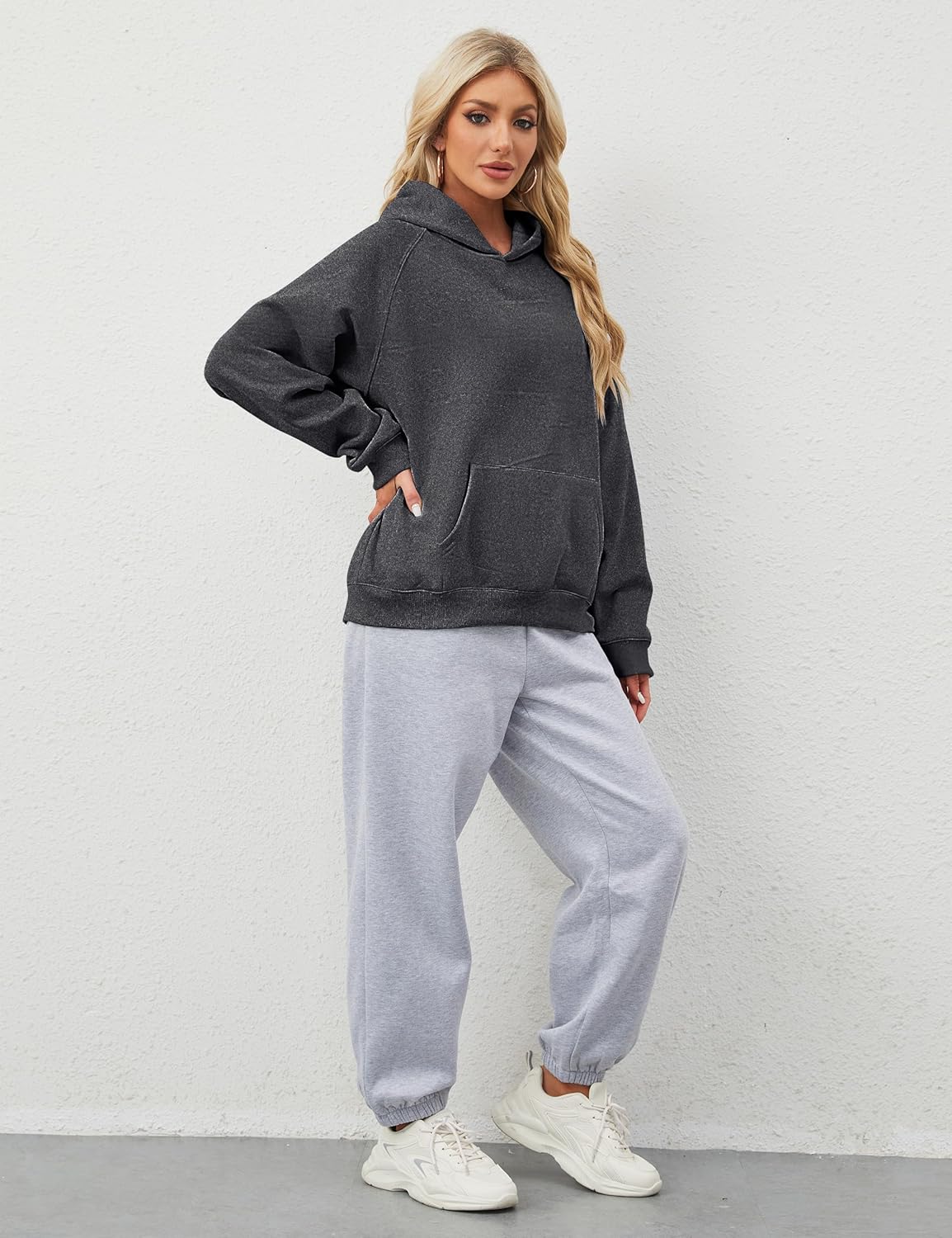 Womens Oversized Hoodies Sweatshirt Basic Solid Long Raglan Sleeves Loose Fleece Hooded Pullover With Kangaroo Pocket - Image 5