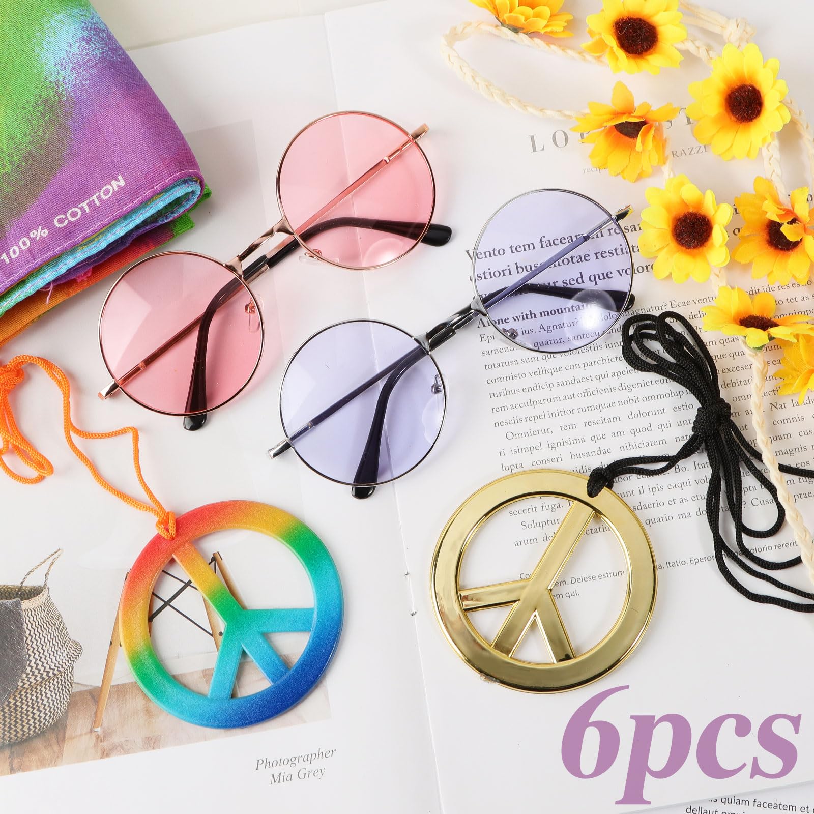 Set De Costume Hippie Pour Femmes Accessoires De Déguisement Des An 60 Et 70 Inclure Bandeau De Fleur Marguerite Lunettes Am
