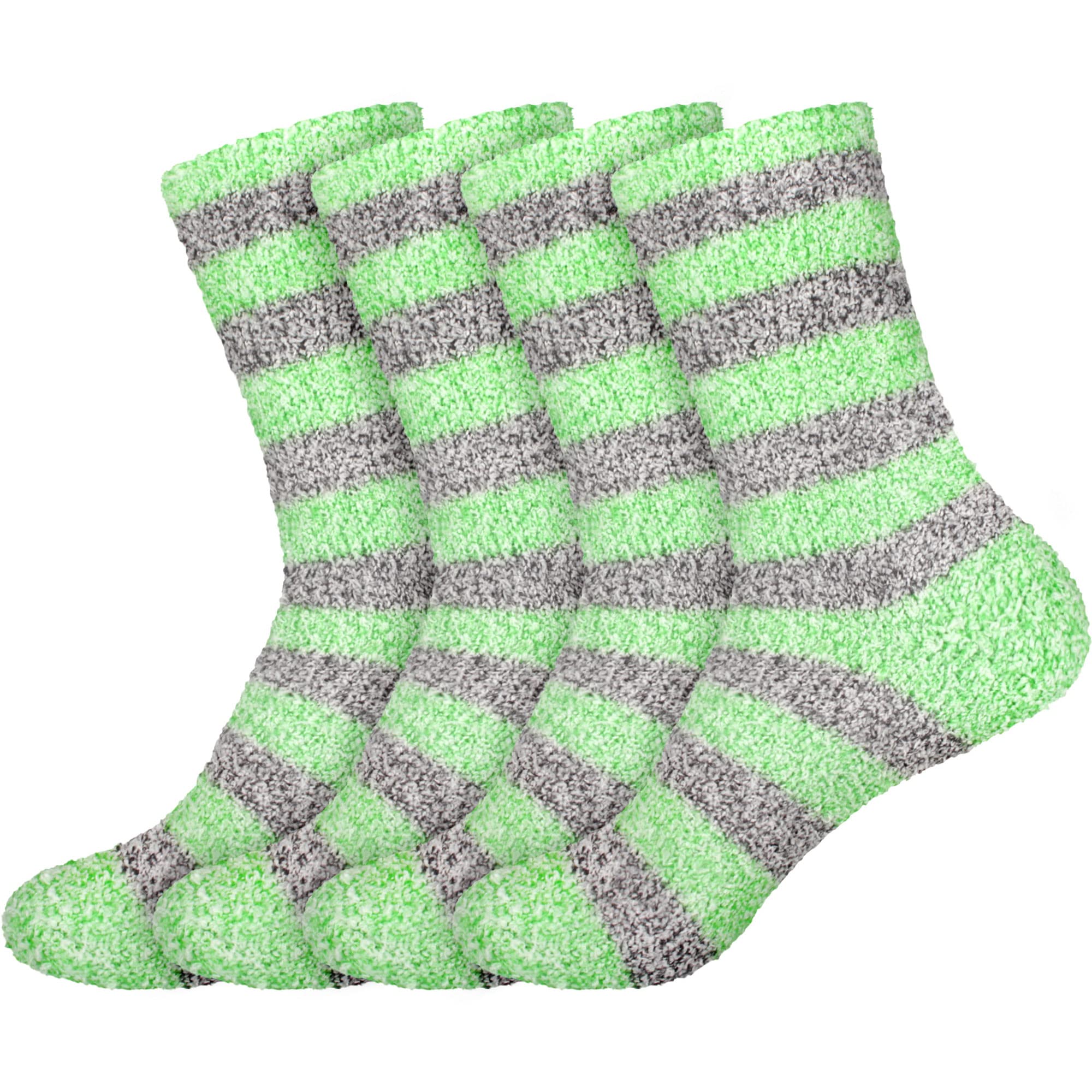 BambooMN Women's Soft Fuzzy Warm Cozy Striped Solid Socks - 4 Pair Value Packs